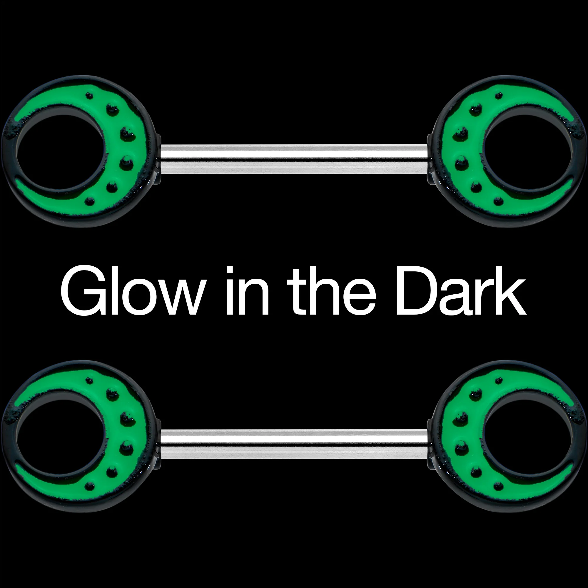 14G 9/16 Deep Green Moon Glow in the Dark Barbell Nipple Ring Set - Image 3