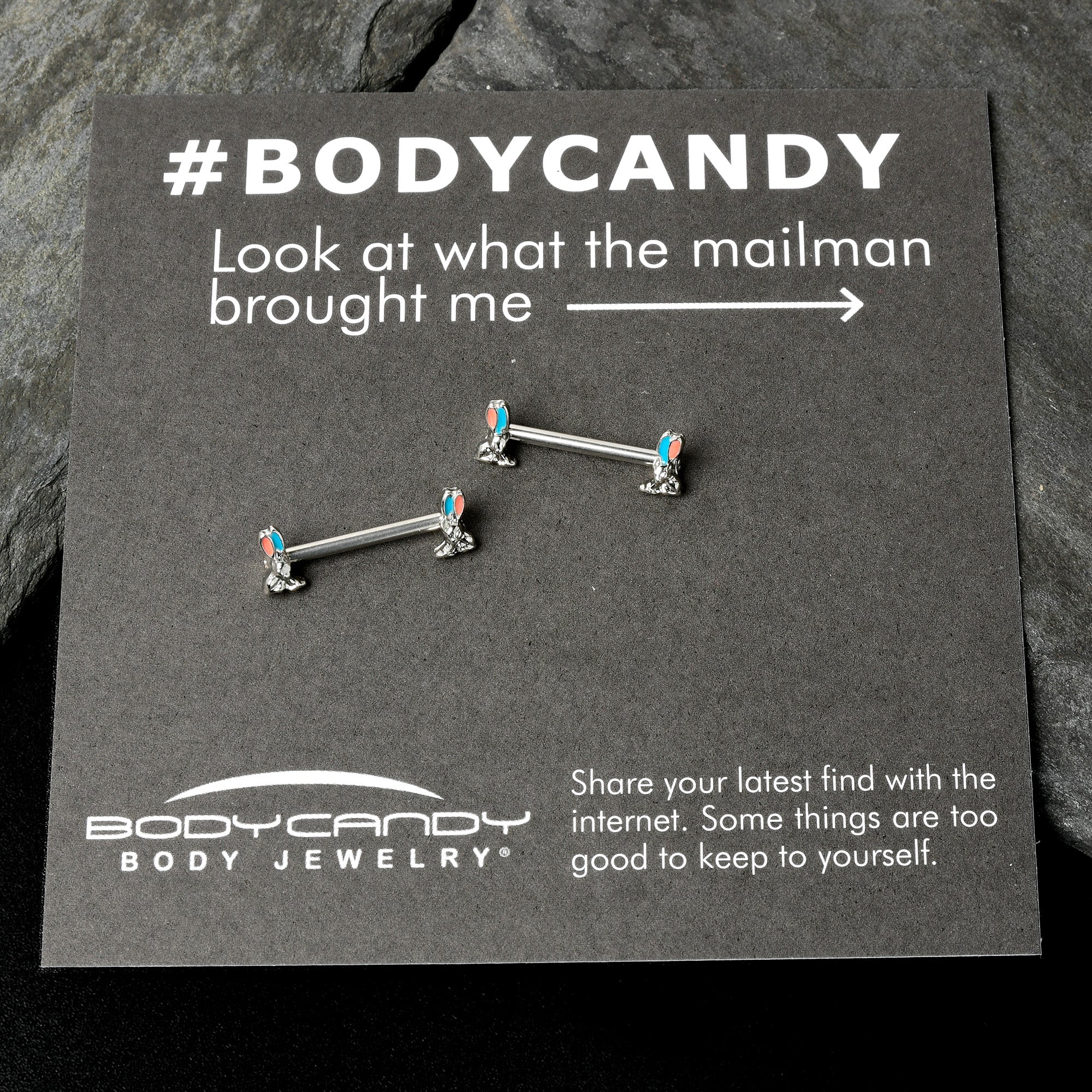 14G 9/16 Easter Bunny Blue Red Ears Barbell Nipple Ring Set - Image 7