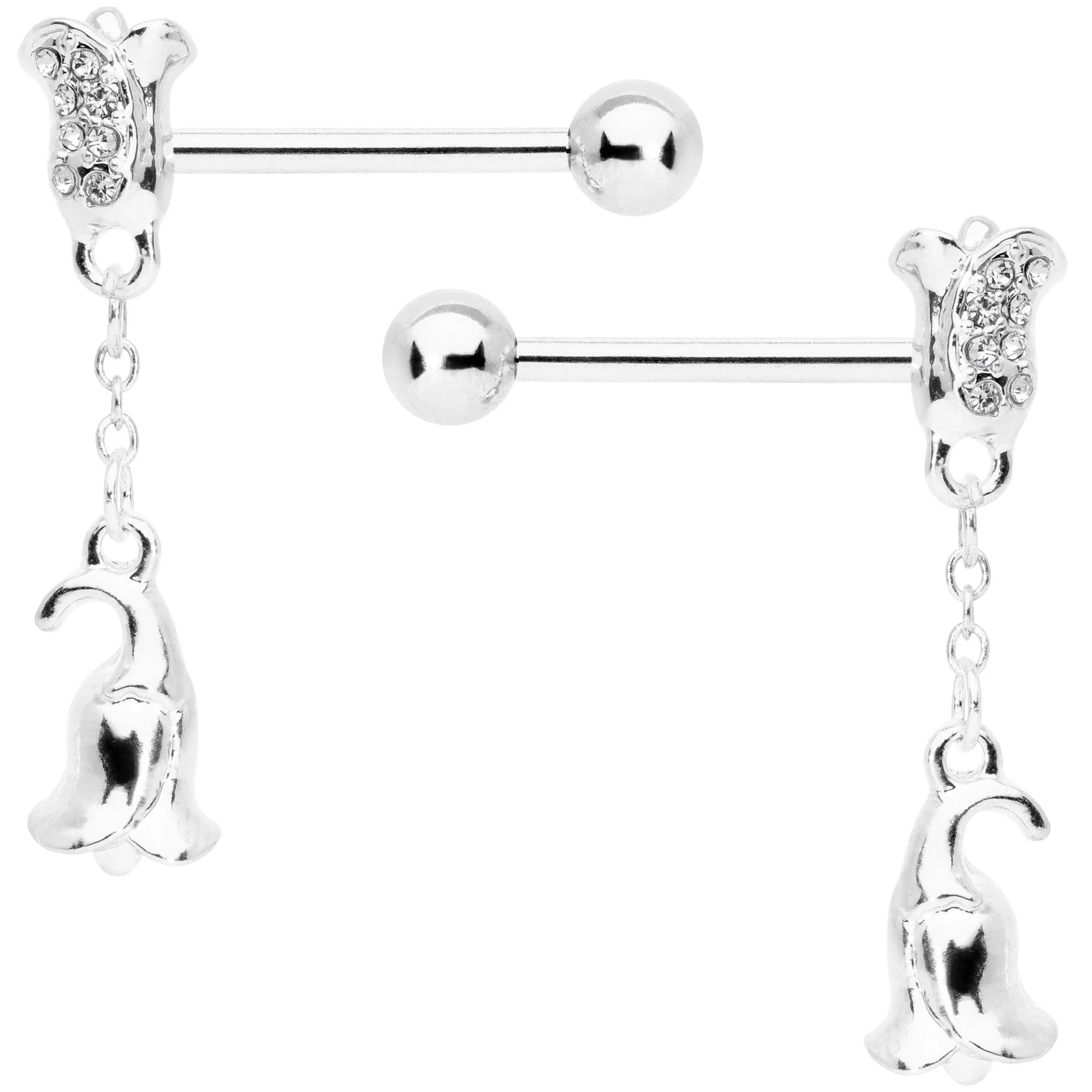 14G 9/16 Flowers Barbell Nipple Ring Set of 4 - Image 3