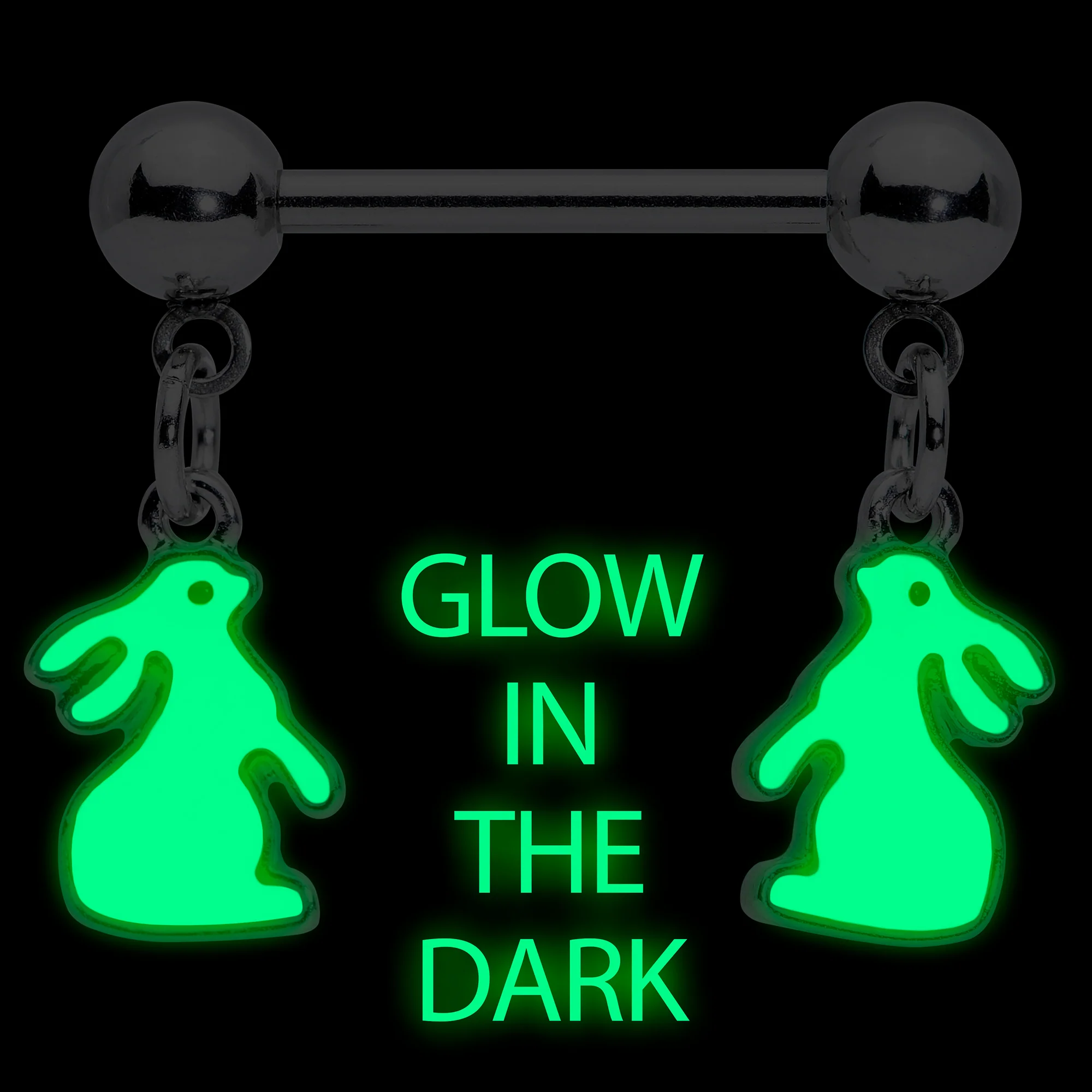 14G 9/16 Glow in the Dark Easter Bunny Dangle Nipple Ring Set - Image 3