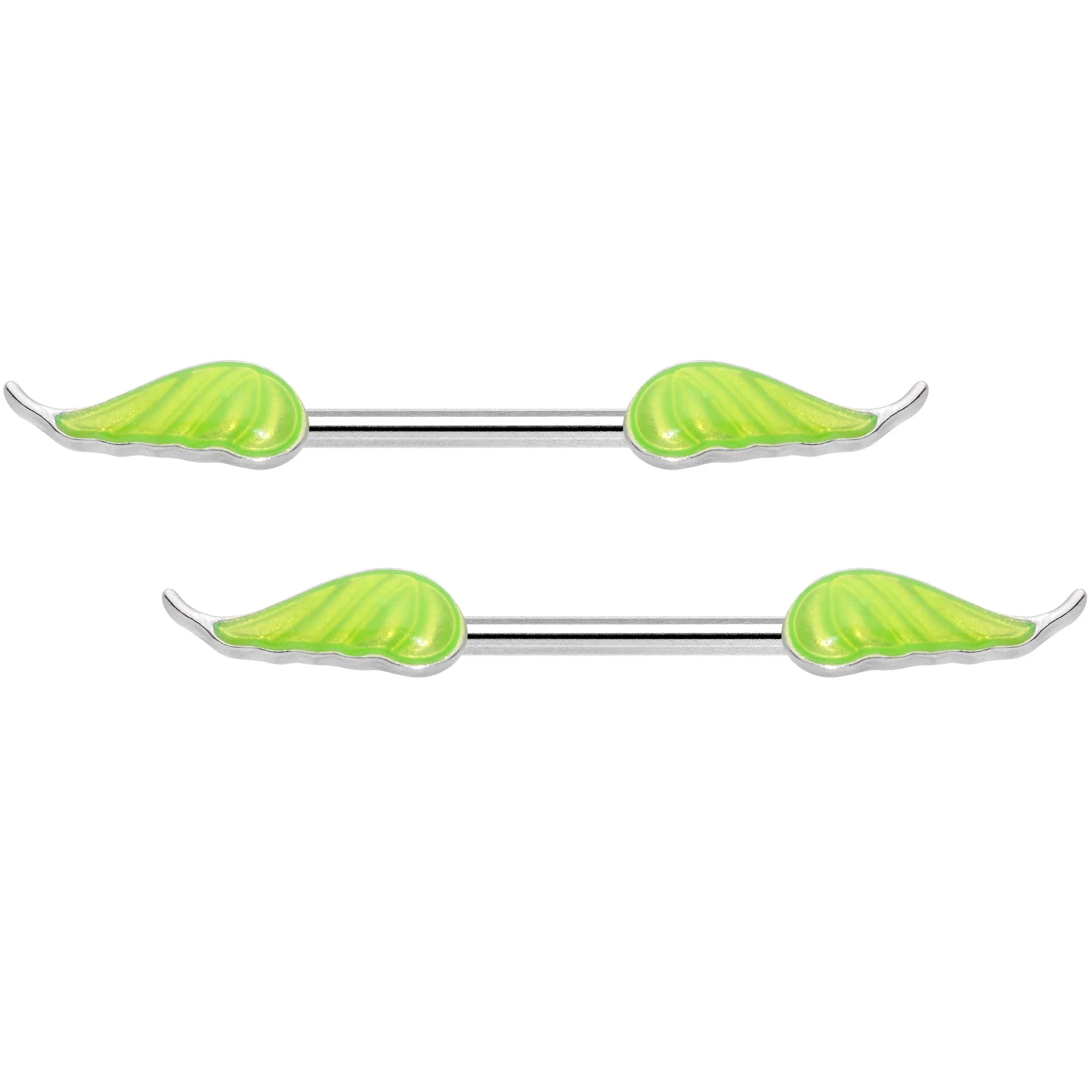 14G 9/16 Glow in the Dark Green Leaf Barbell Nipple Rings