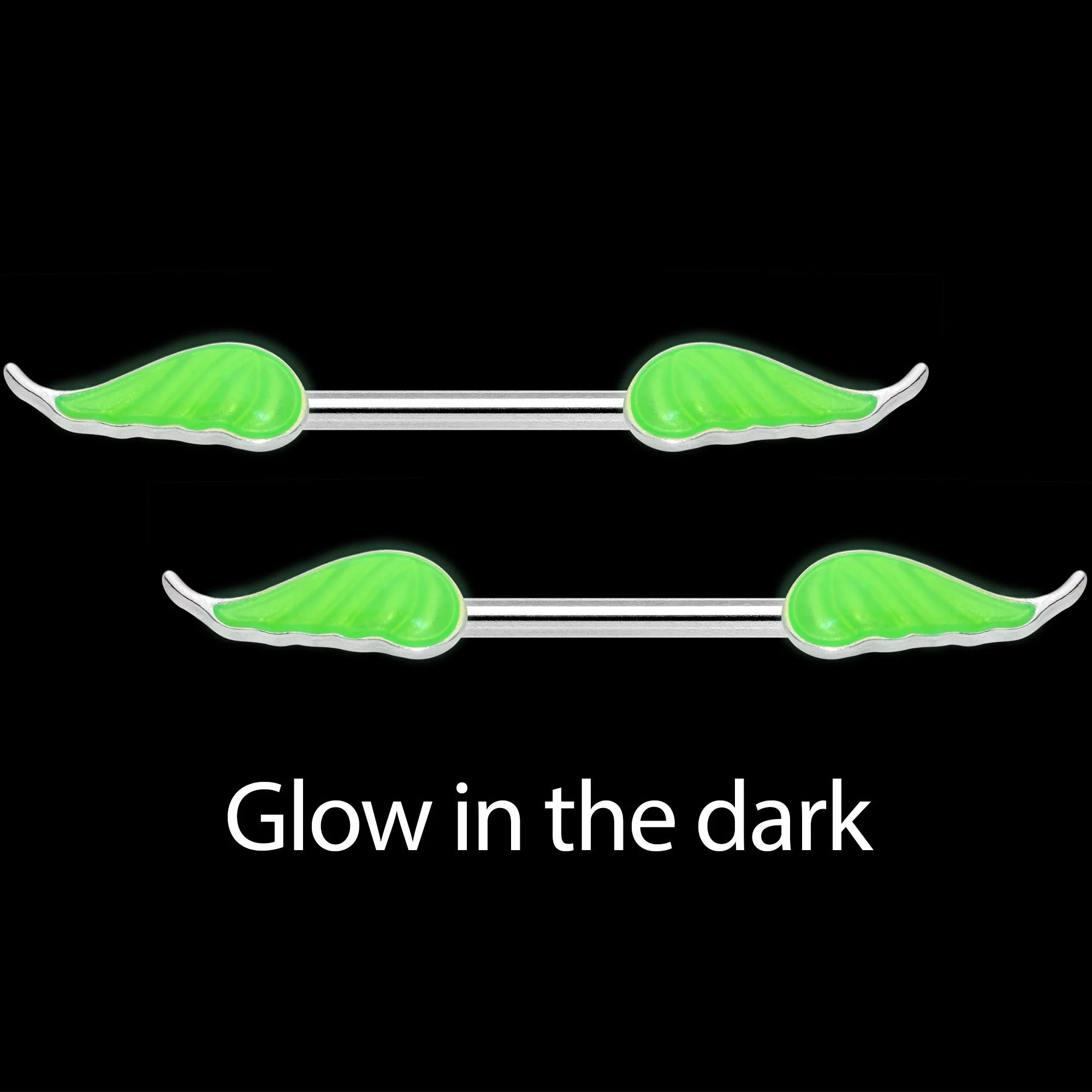 14G 9/16 Glow in the Dark Green Leaf Barbell Nipple Rings - Image 2