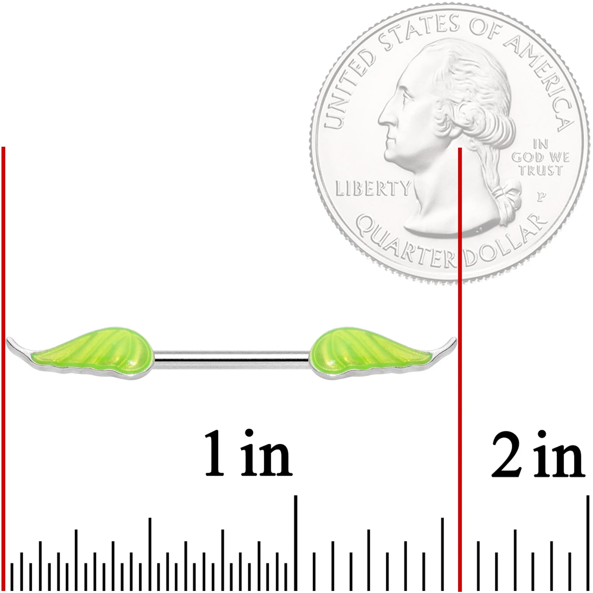 14G 9/16 Glow in the Dark Green Leaf Barbell Nipple Rings - Image 3
