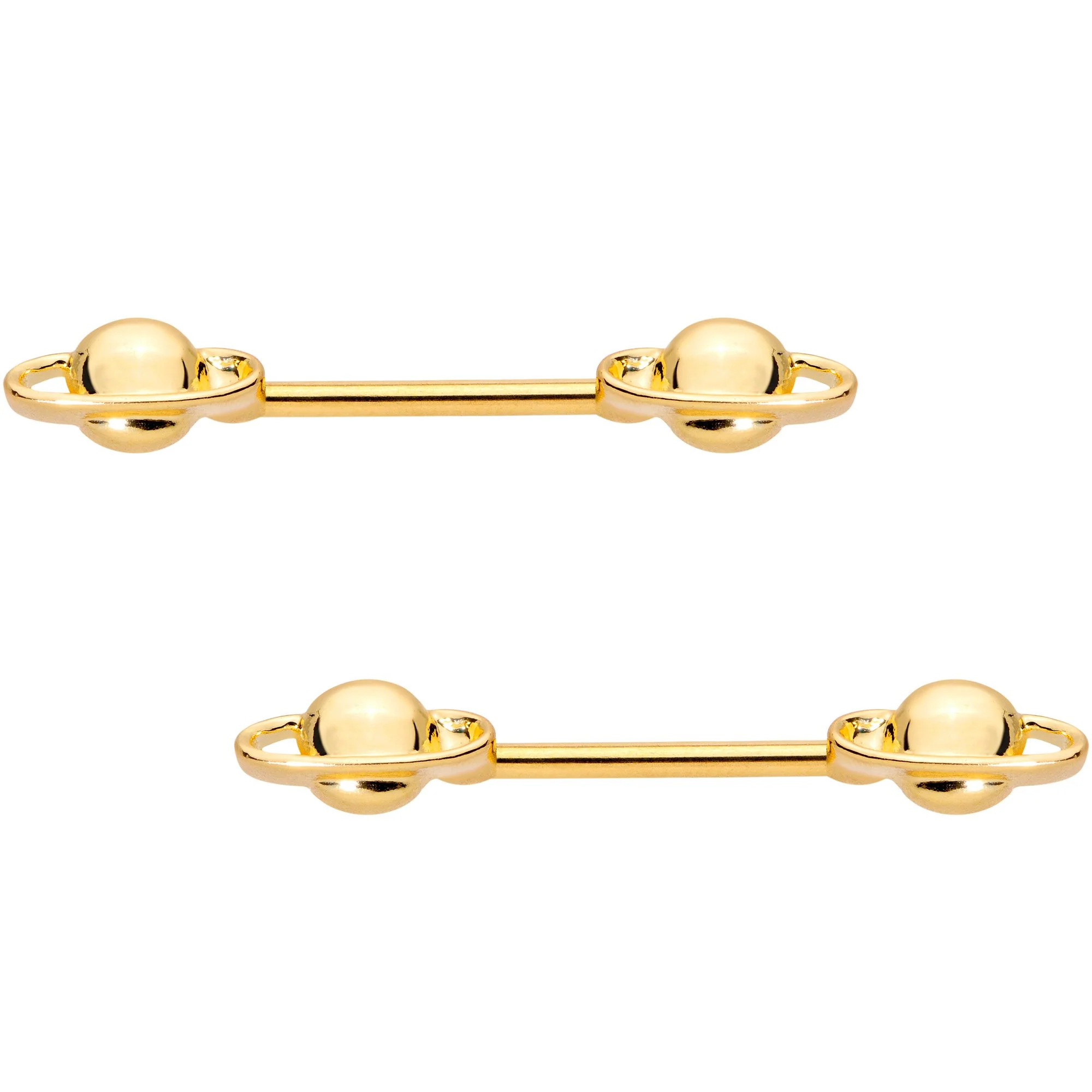 14G 9/16 Gold PVD Alien Spaceship Barbell Nipple Ring Set