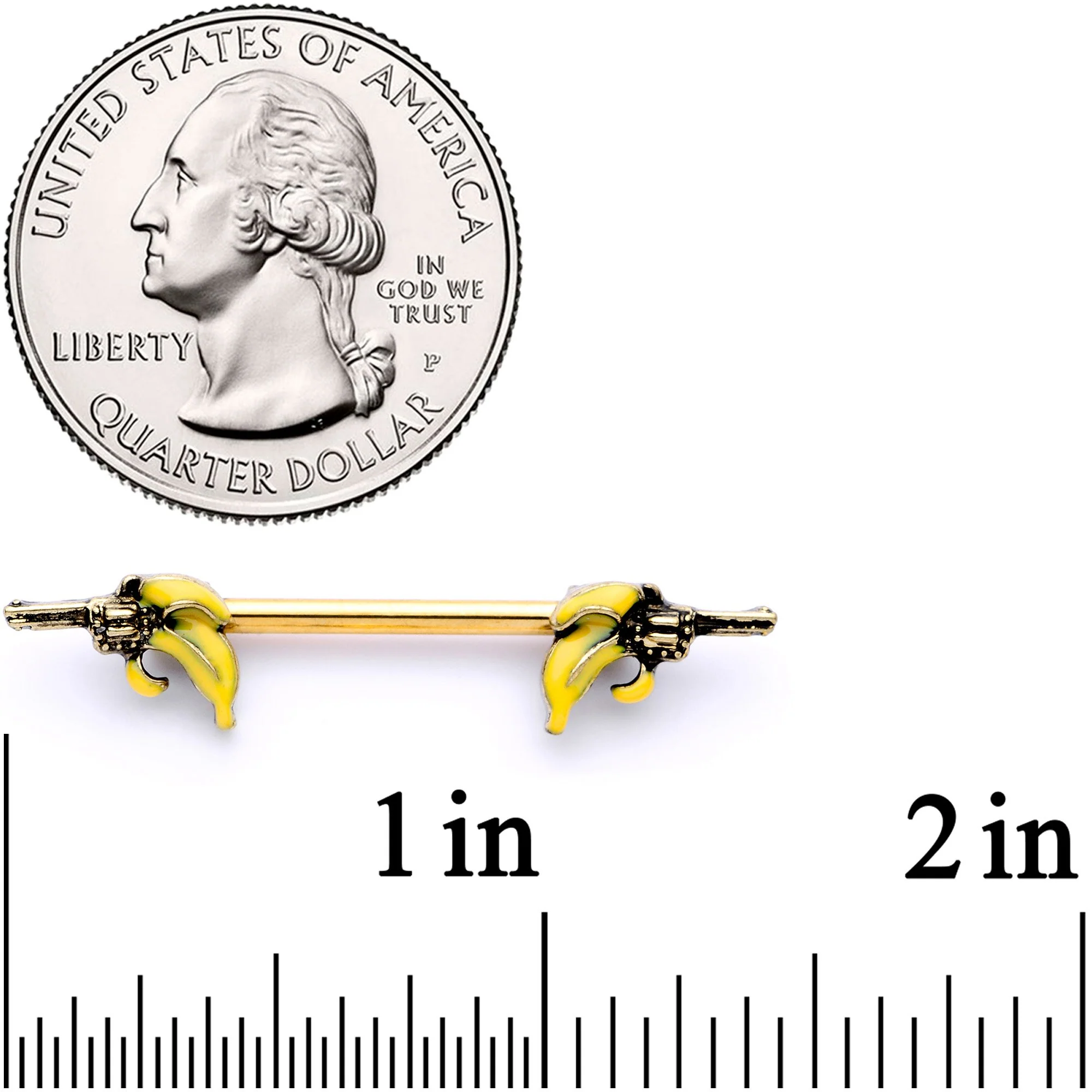 14G 9/16 Gold Tone Banana Peel Gun Barbell Nipple Ring Set - Image 2