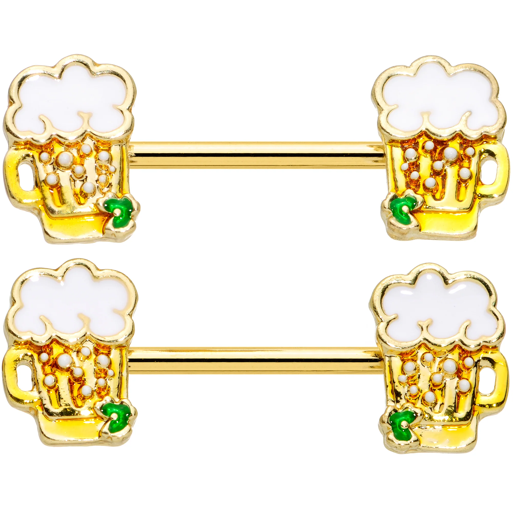 14G 9/16 Gold Tone Beer Mug St Patricks Day Nipple Ring Set - Image 2