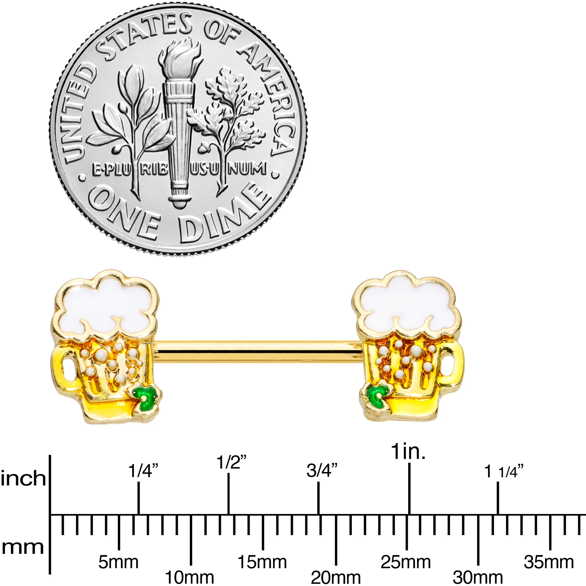 14G 9/16 Gold Tone Beer Mug St Patricks Day Nipple Ring Set - Image 3