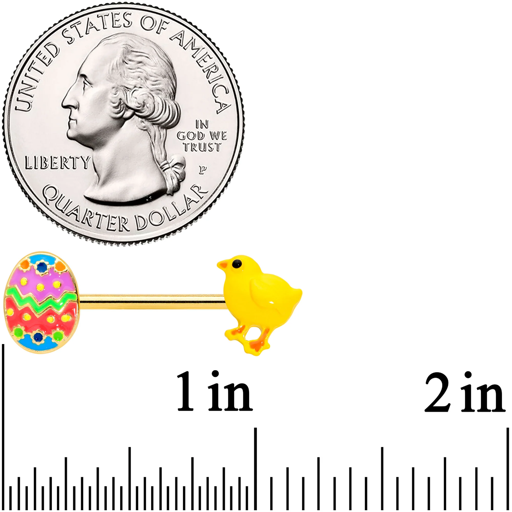 14G 9/16 Gold Tone Easter Chick Egg Barbell Nipple Ring Set - Image 2