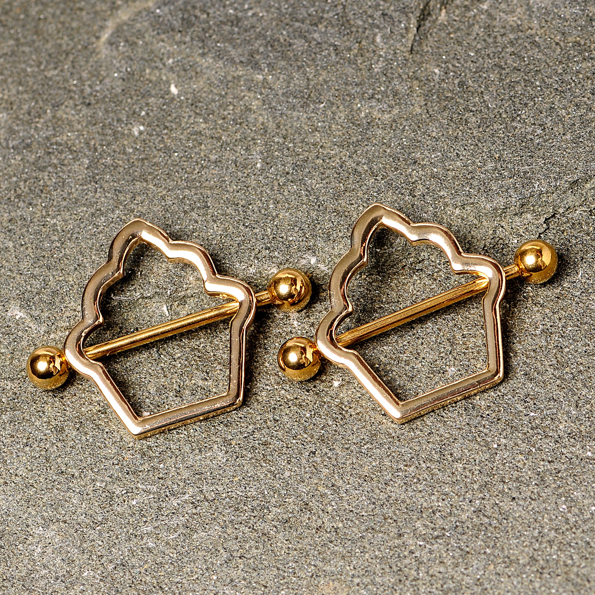 14G 9/16 Gold Tone Hollow Cupcake Nipple Shield Set - Image 3