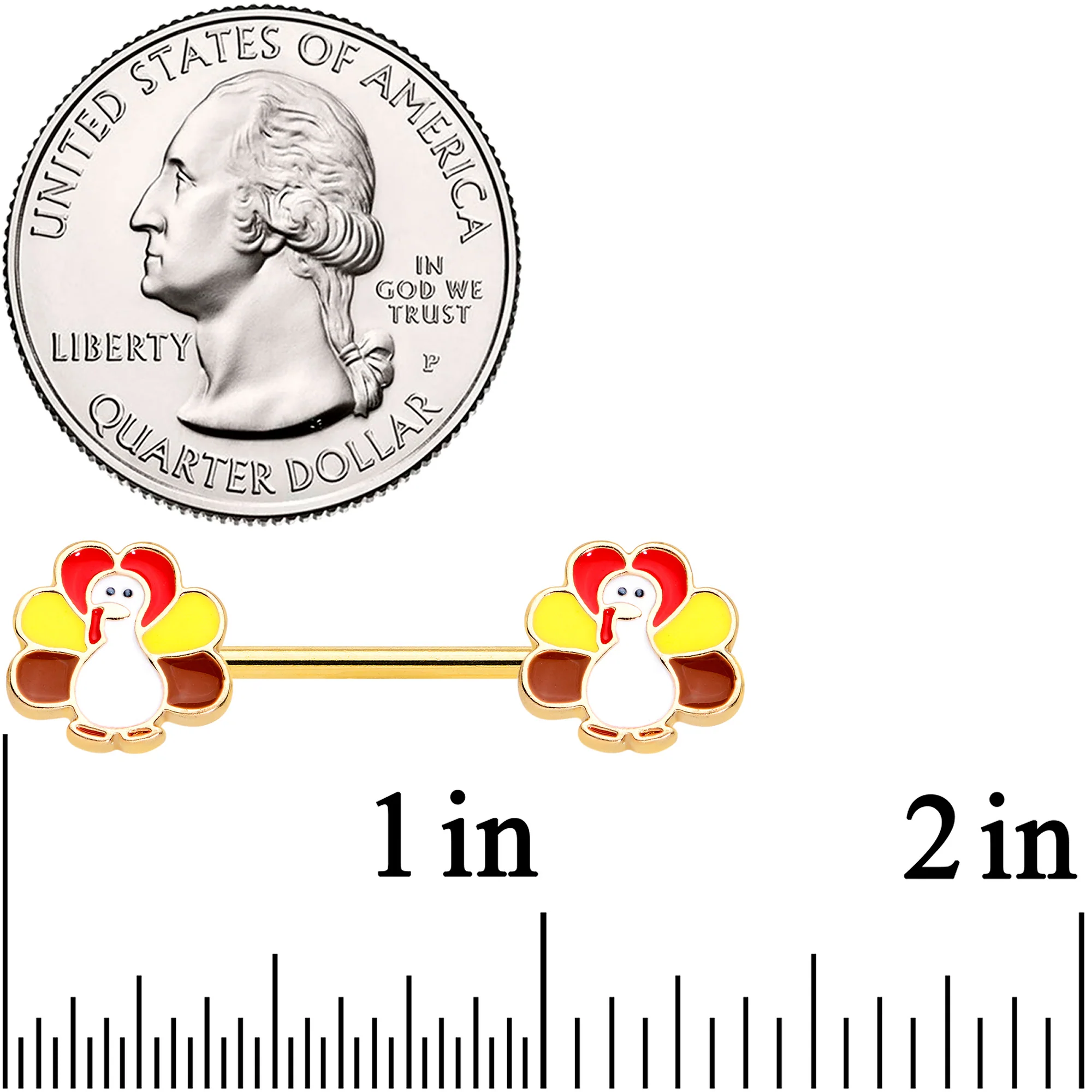 14G 9/16 Gold Tone Turkey Thanksgiving Barbell Nipple Ring Set - Image 2