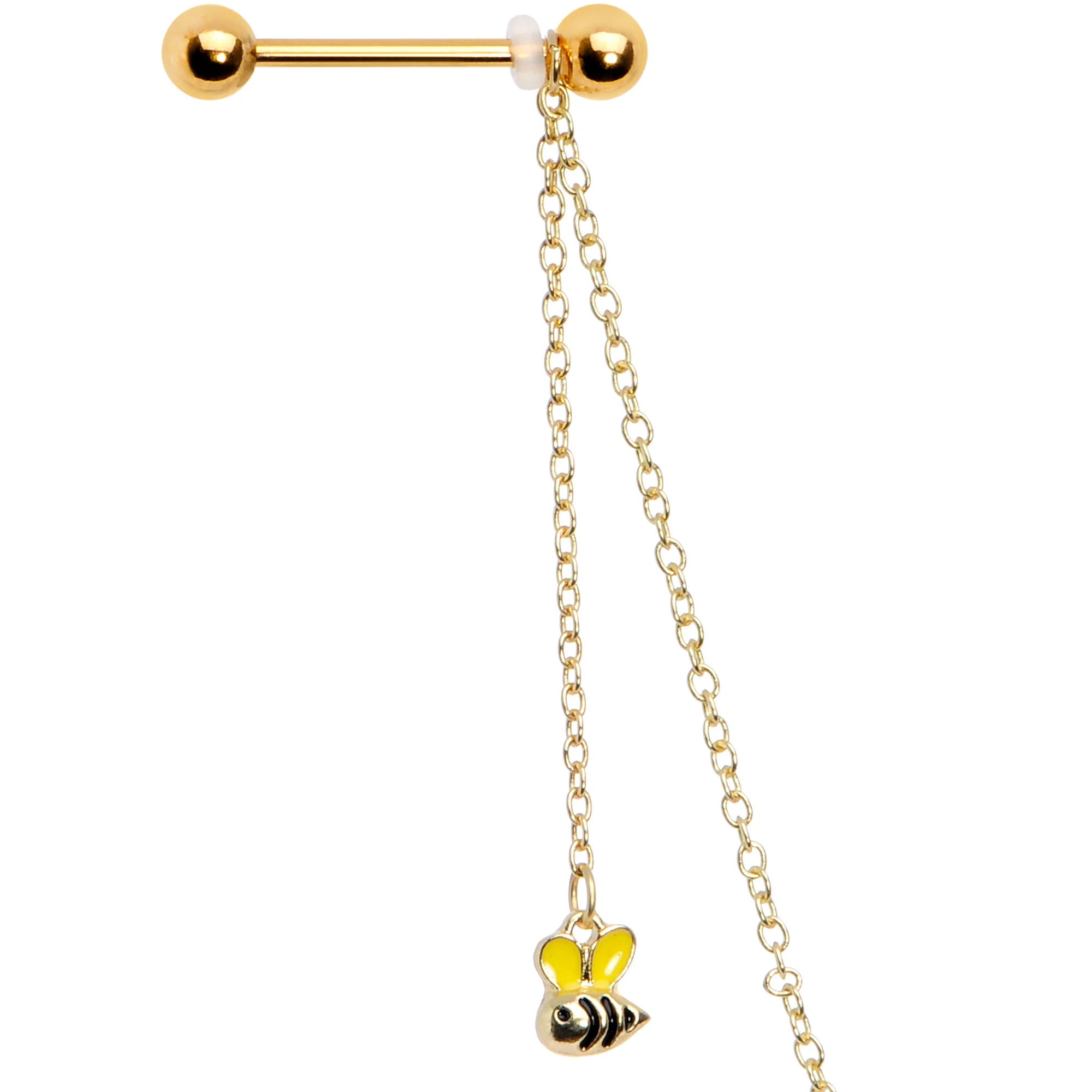 14G 9/16 Gold Tone Yellow Flower Bee Dangle Nipple Chain - Image 2