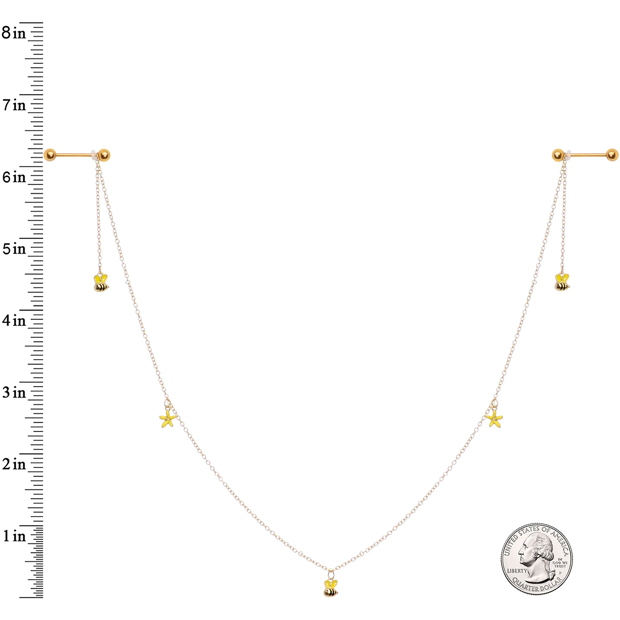 14G 9/16 Gold Tone Yellow Flower Bee Dangle Nipple Chain - Image 4