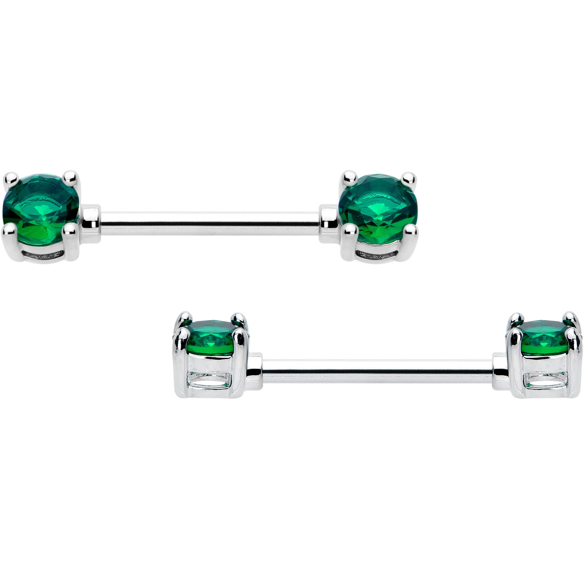 14G 9/16 Green CZ Gem May Birthstone Nipple Ring Set - Image 2
