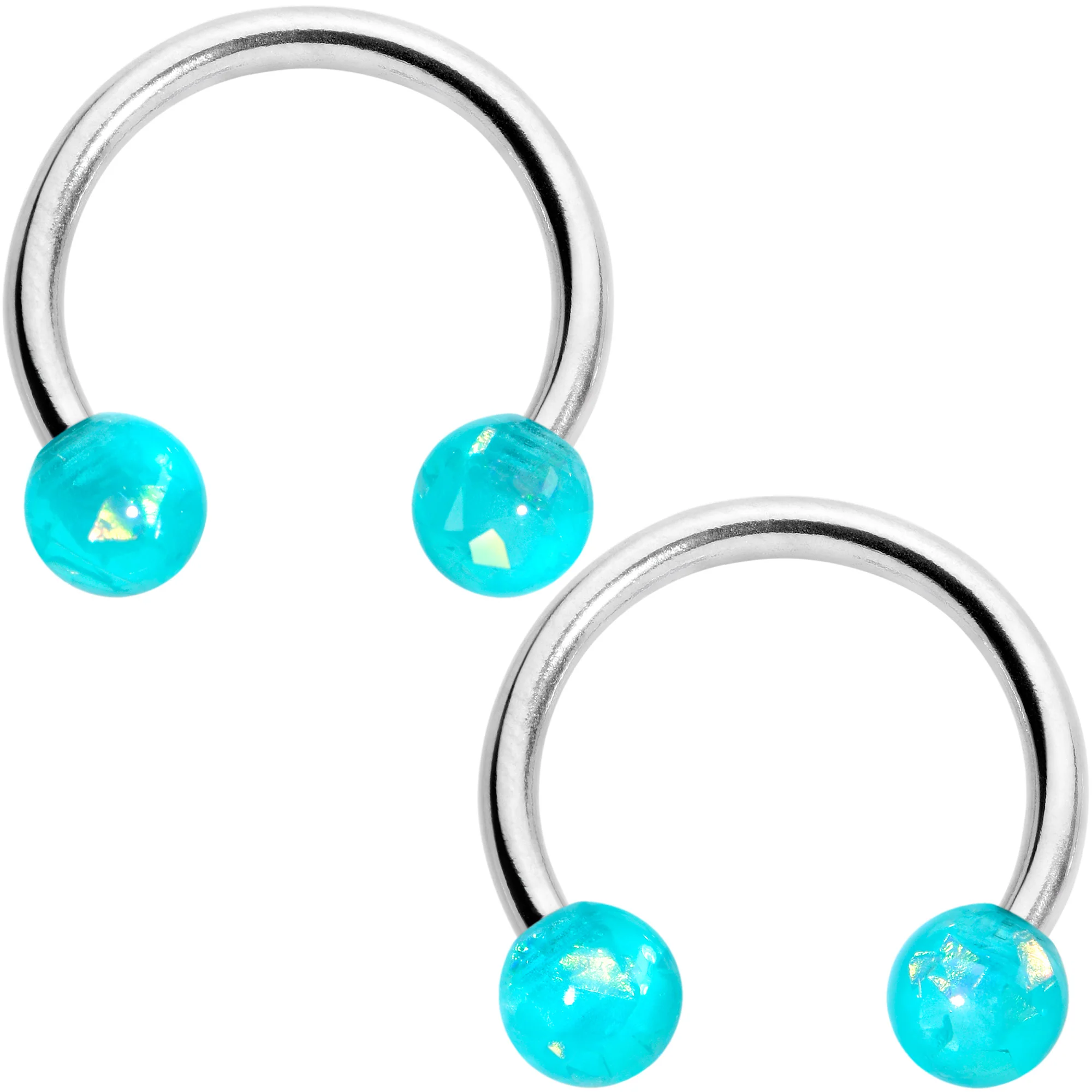 14G 9/16 Green Faux Opal Horseshoe Barbell Nipple Ring Set of 4 - Image 2