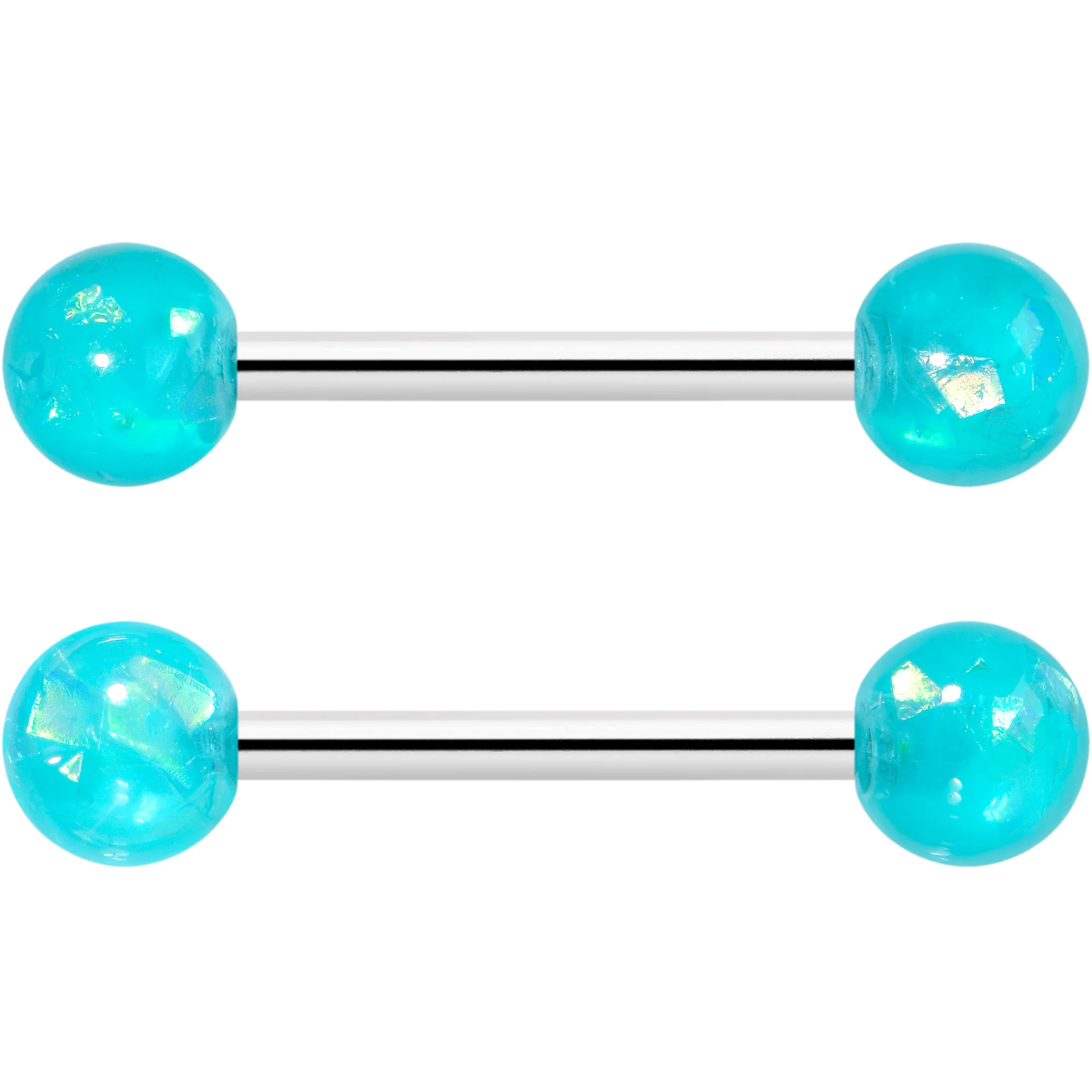14G 9/16 Green Faux Opal Horseshoe Barbell Nipple Ring Set of 4 - Image 3