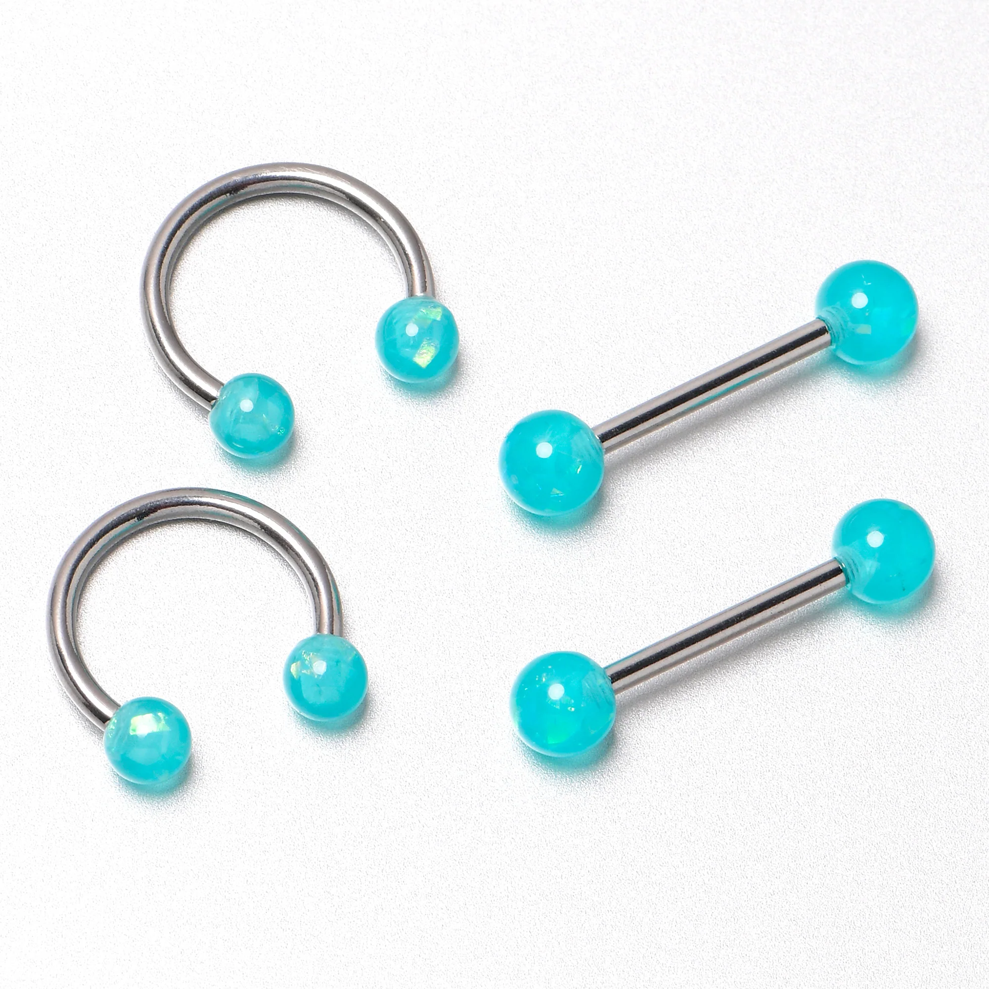 14G 9/16 Green Faux Opal Horseshoe Barbell Nipple Ring Set of 4 - Image 7
