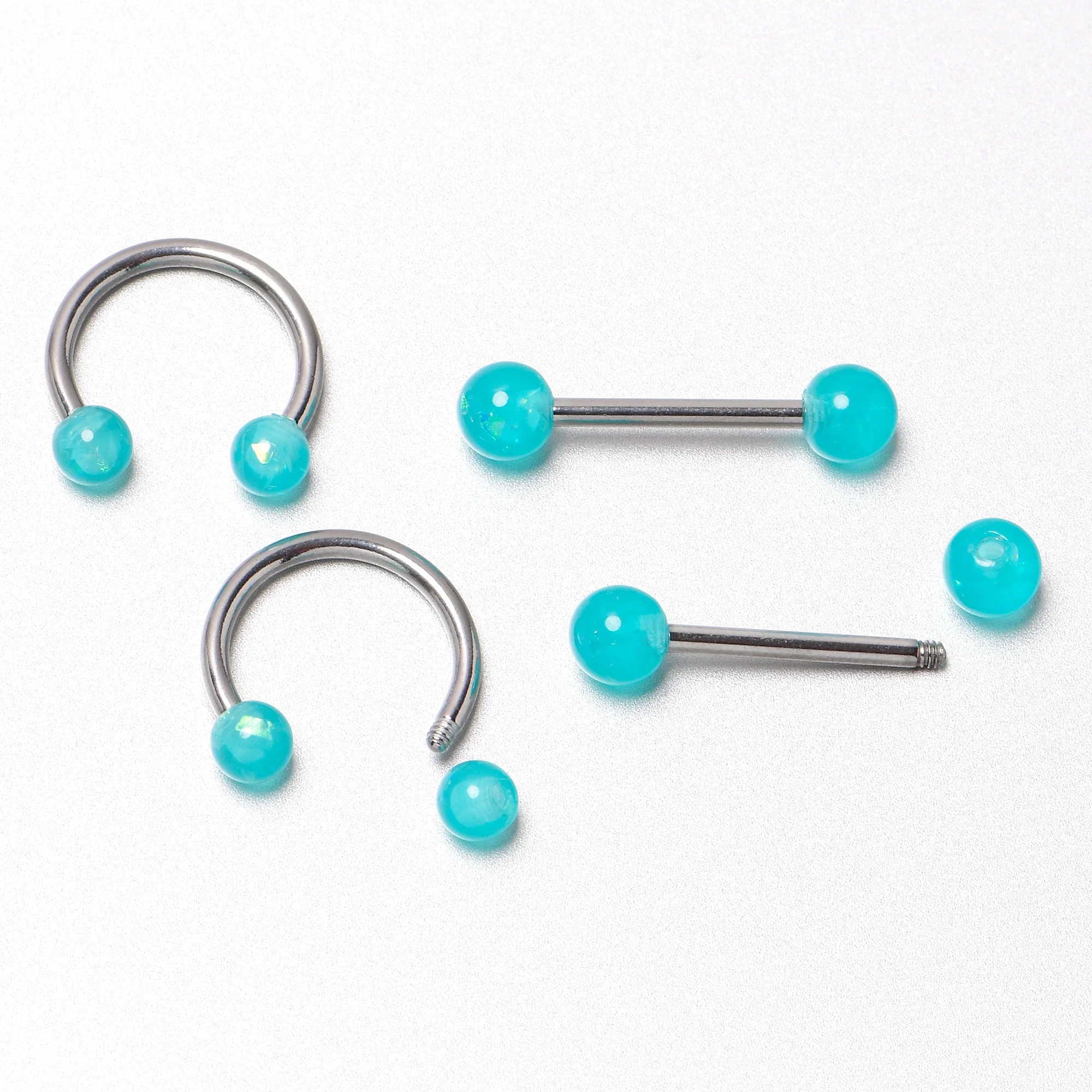 14G 9/16 Green Faux Opal Horseshoe Barbell Nipple Ring Set of 4 - Image 8