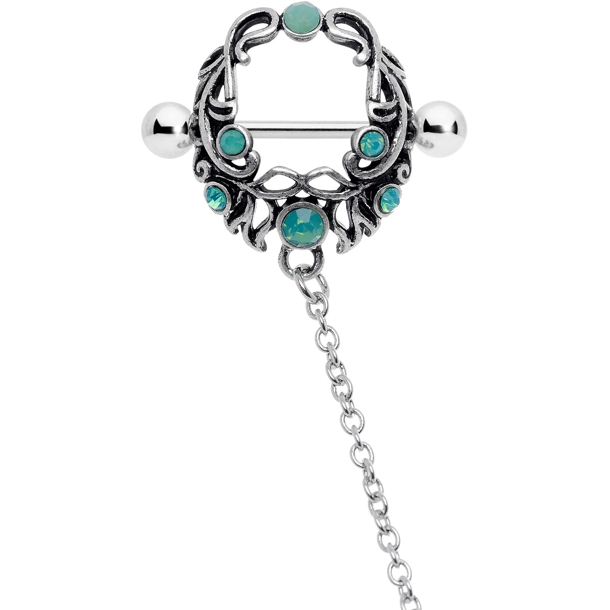 14G 9/16 Green Faux Opal Wreath Nipple Shield Dangle Nipple Chain - Image 2