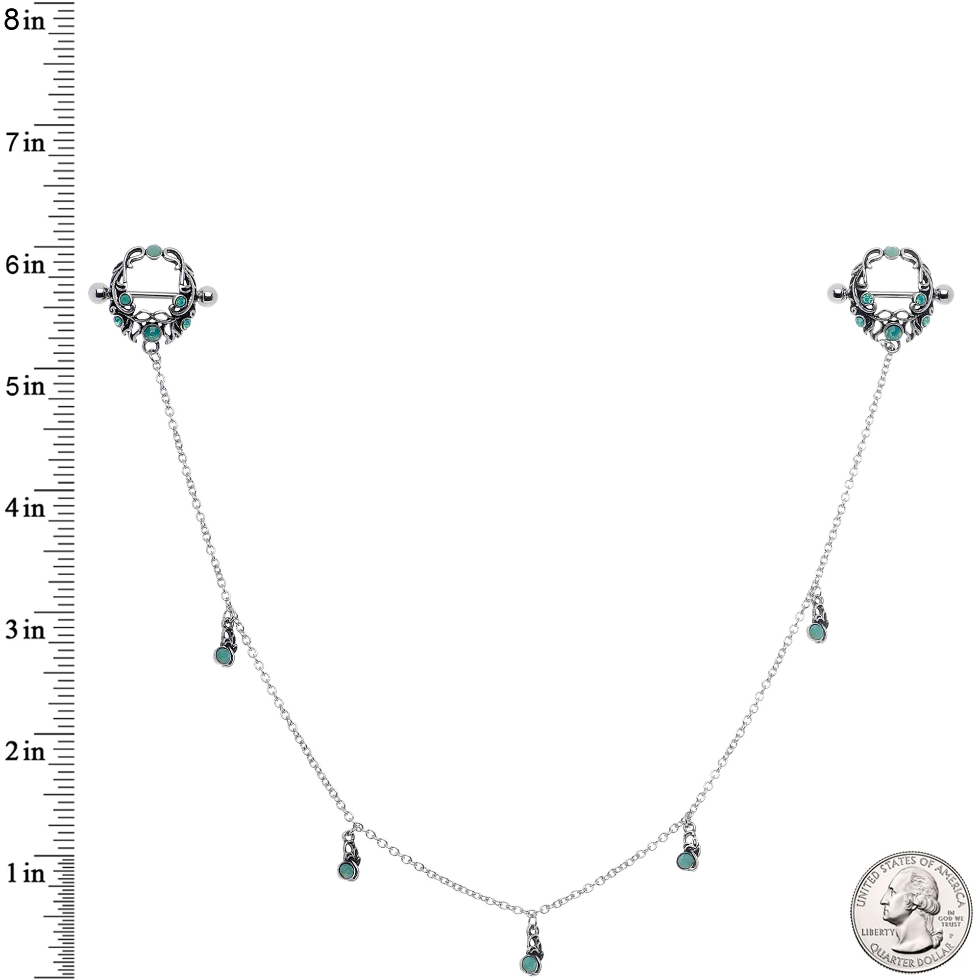 14G 9/16 Green Faux Opal Wreath Nipple Shield Dangle Nipple Chain - Image 4