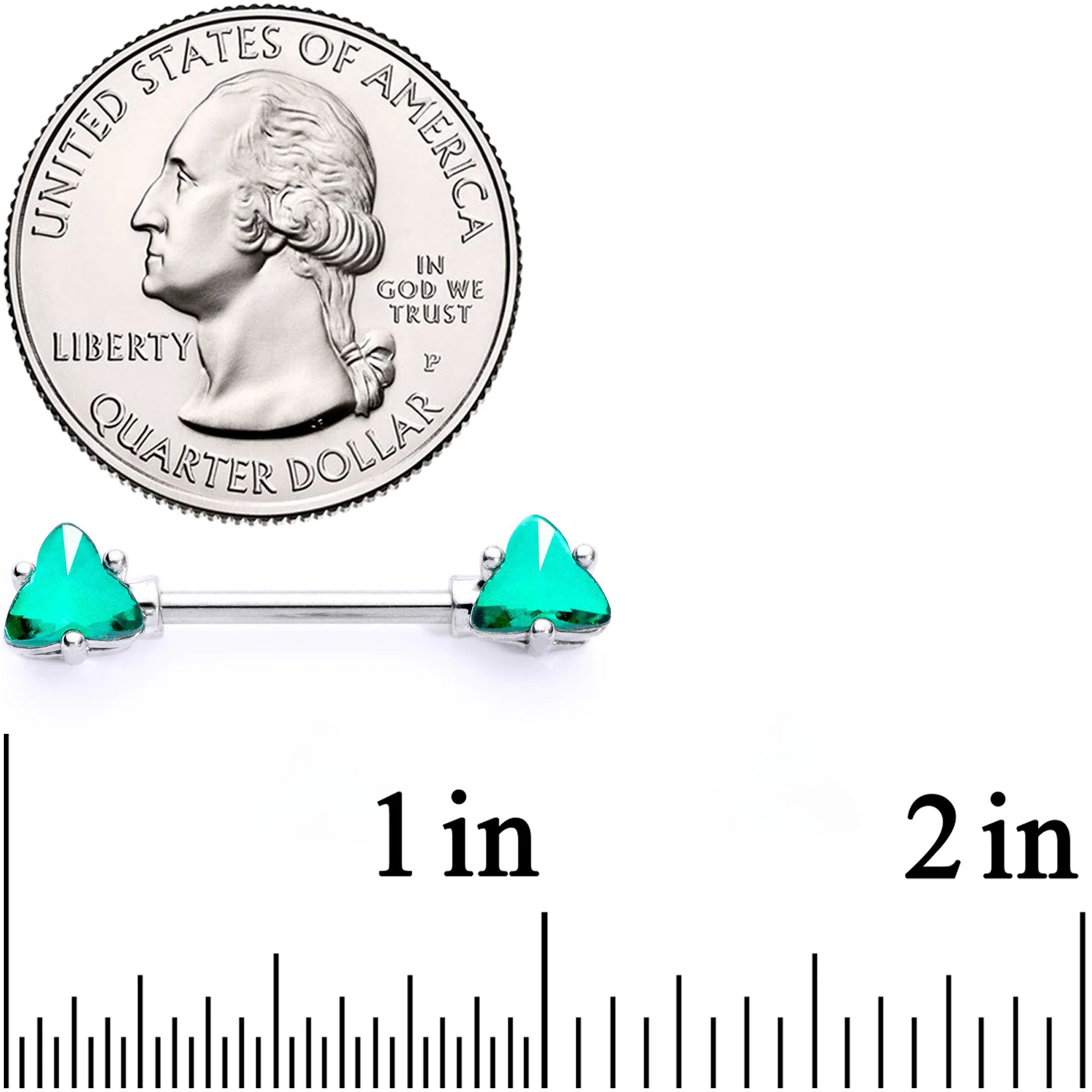 14G 9/16 Green Gem Geometric Triangles Barbell Nipple Ring Set - Image 2