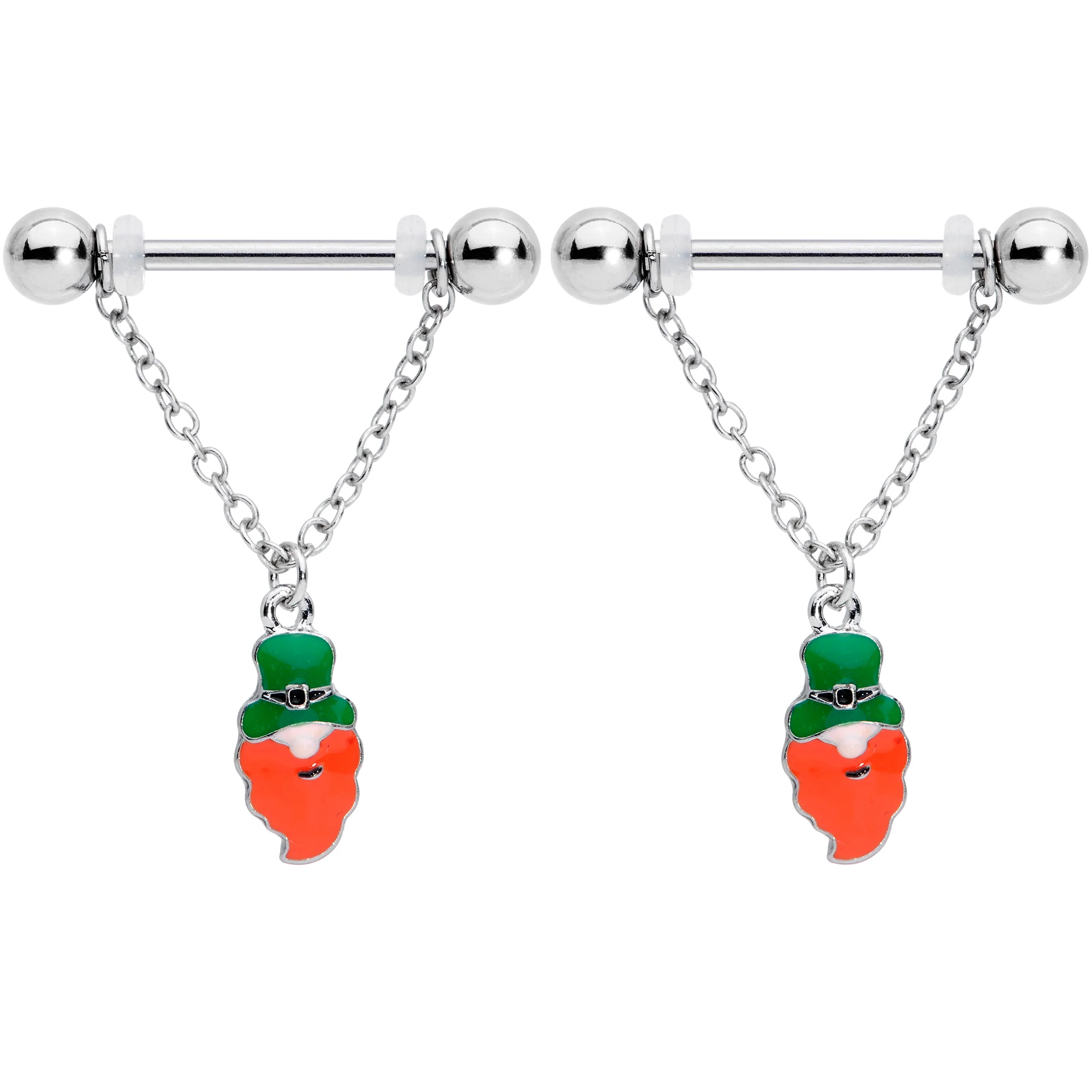 14G 9/16 Green Leprechaun St Patricks Day Dangle Nipple Ring Set - Image 2