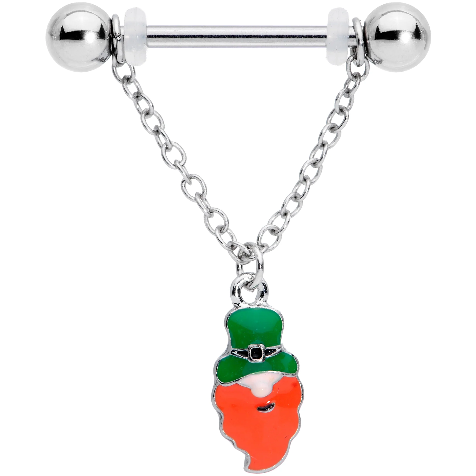 14G 9/16 Green Leprechaun St Patricks Day Dangle Nipple Ring Set - Image 3