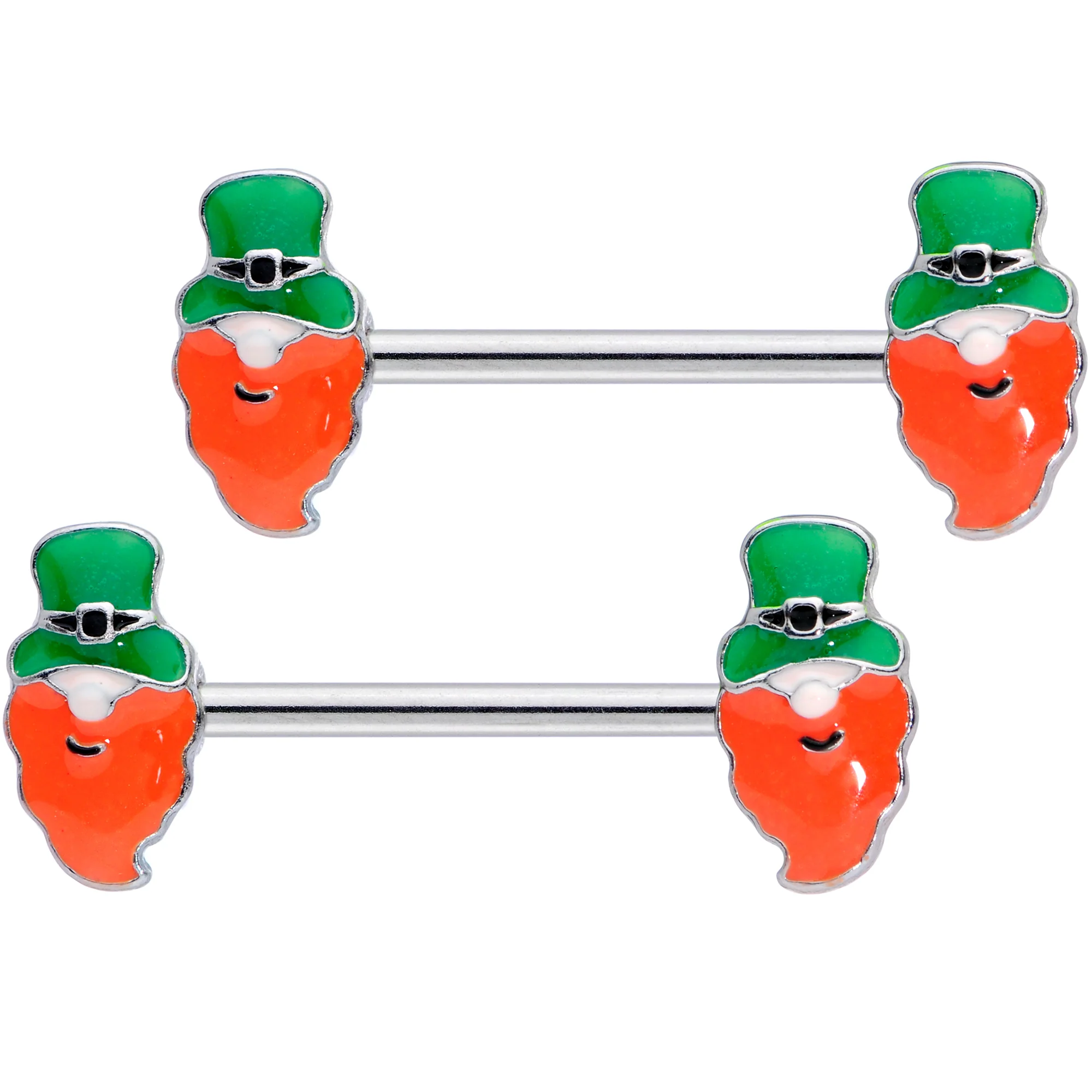 14G 9/16 Green Leprechaun St Patricks Day Nipple Ring Set of 4 - Image 2