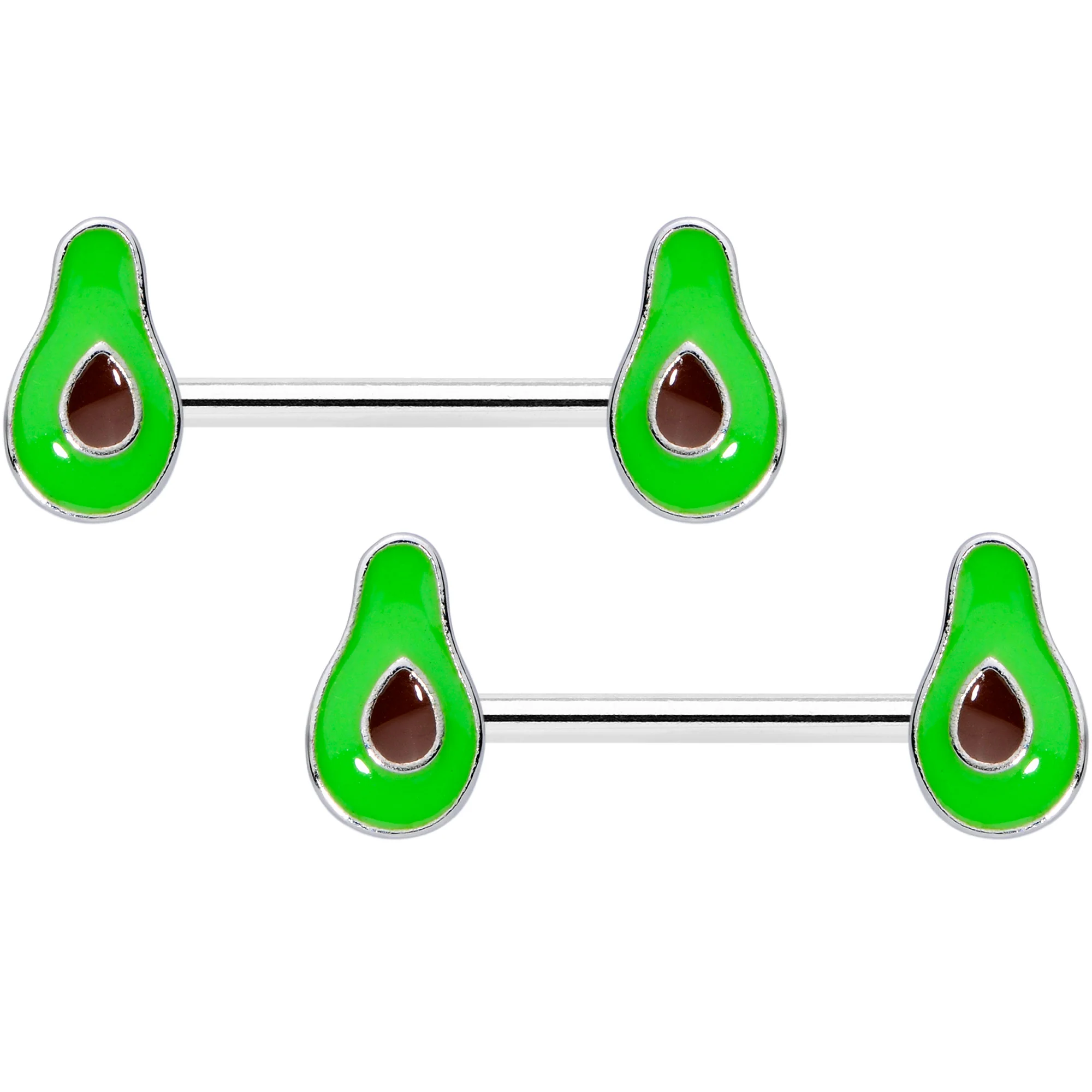 14G 9/16 Groovy Green Avocado Barbell Nipple Ring Set