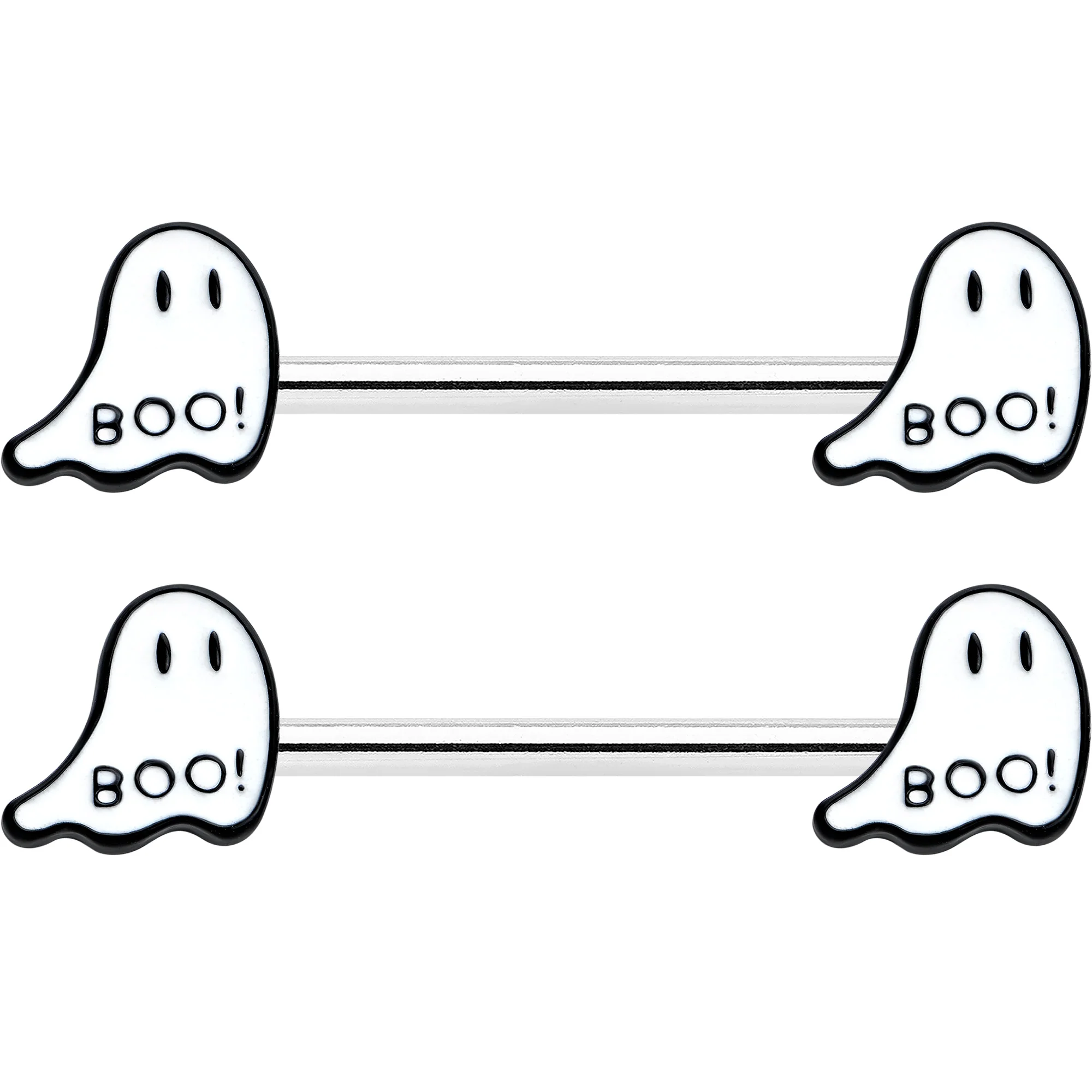 14G 9/16 Halloween Ghost Glow in the Dark Barbell Nipple Ring Set - Image 2