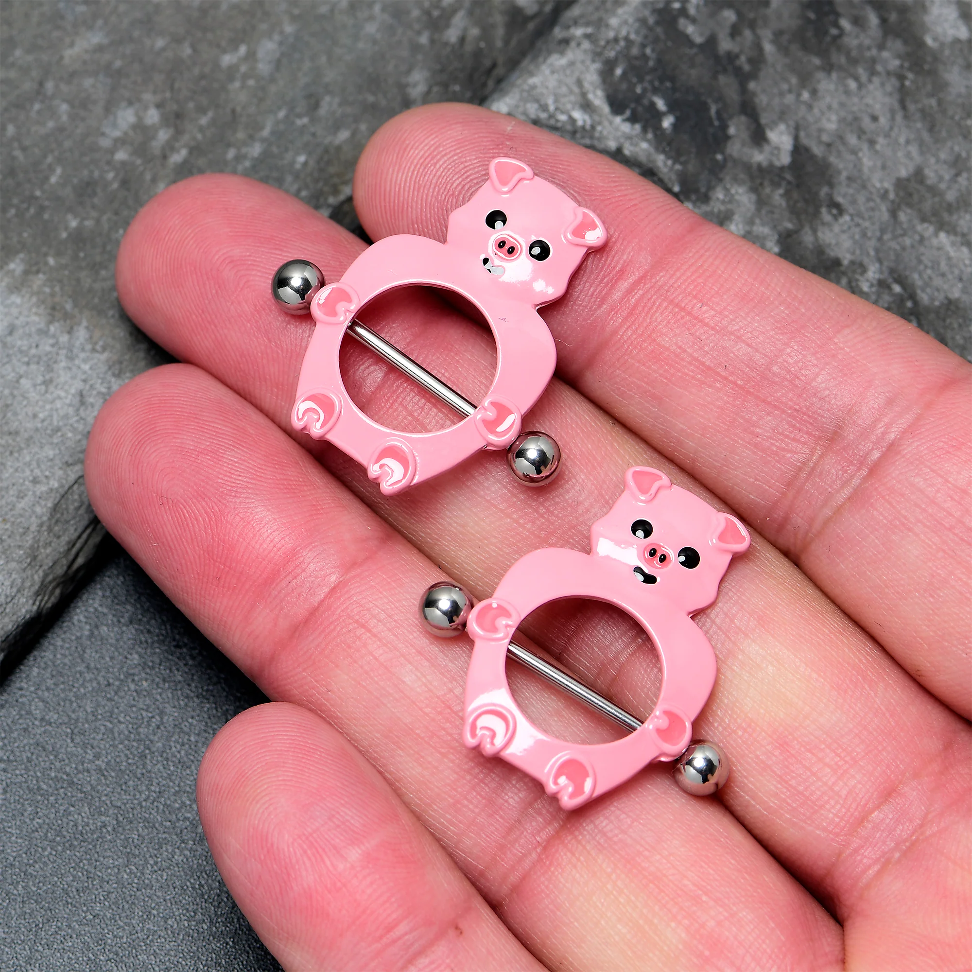 14G 9/16 Happy Pink Pigs Nipple Shield Set - Image 4