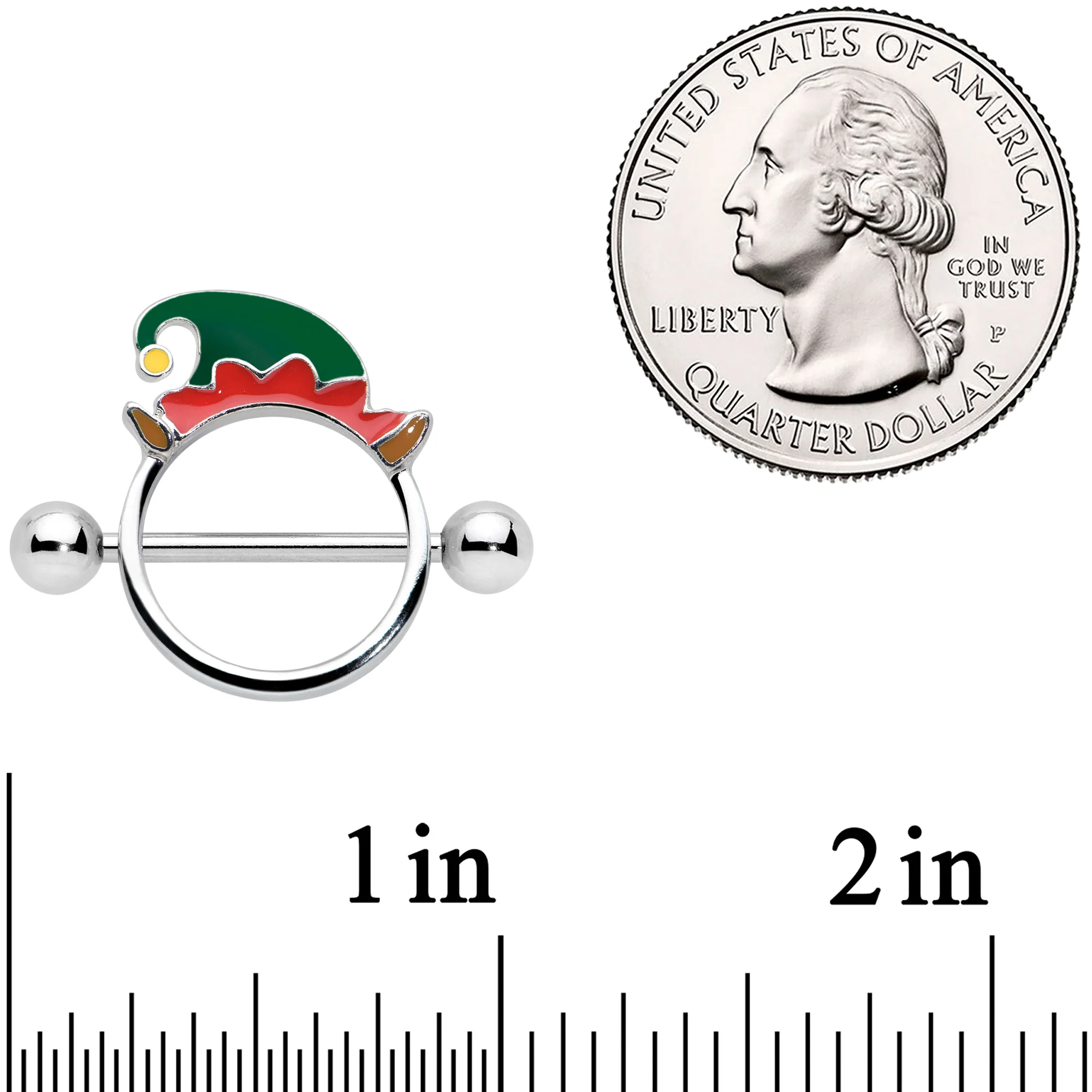 14G 9/16 Holiday Elf Hat Christmas Nipple Shield Set - Image 2