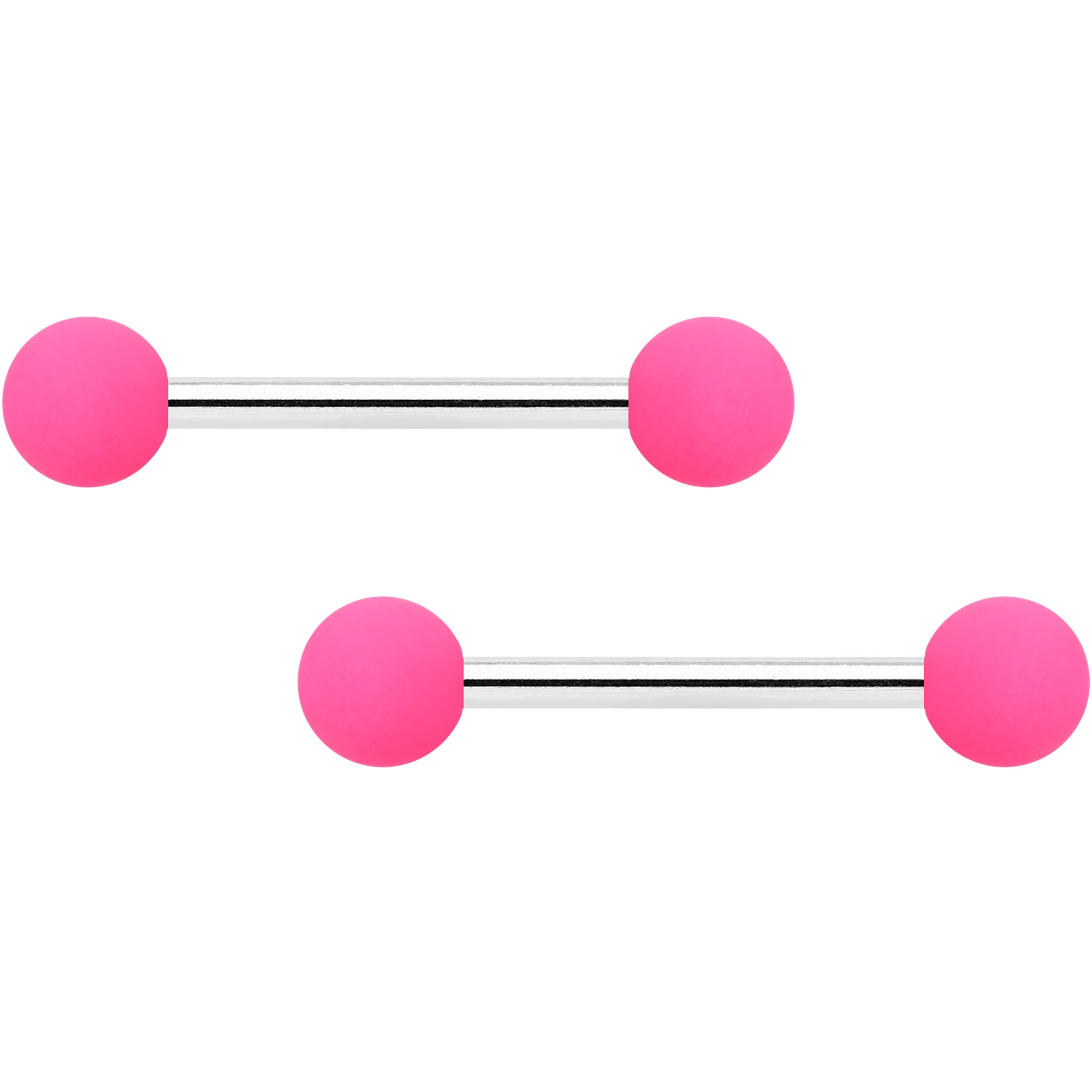 14G 9/16 Hot Pink Grey Matte Barbell Nipple Ring Set of 4 - Image 4