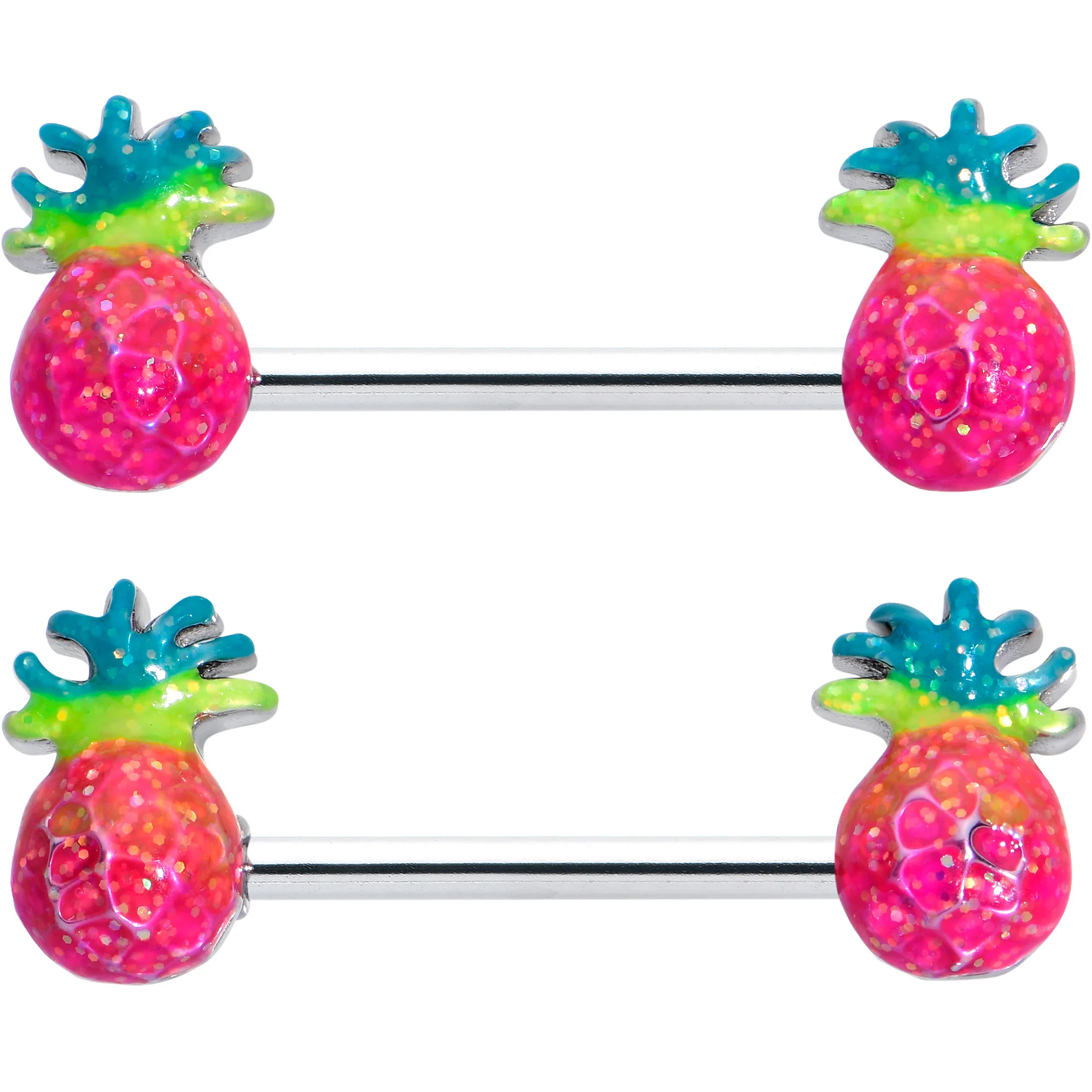 14G 9/16 Hot Tropical Pineapple Barbell Nipple Ring Set - Image 2