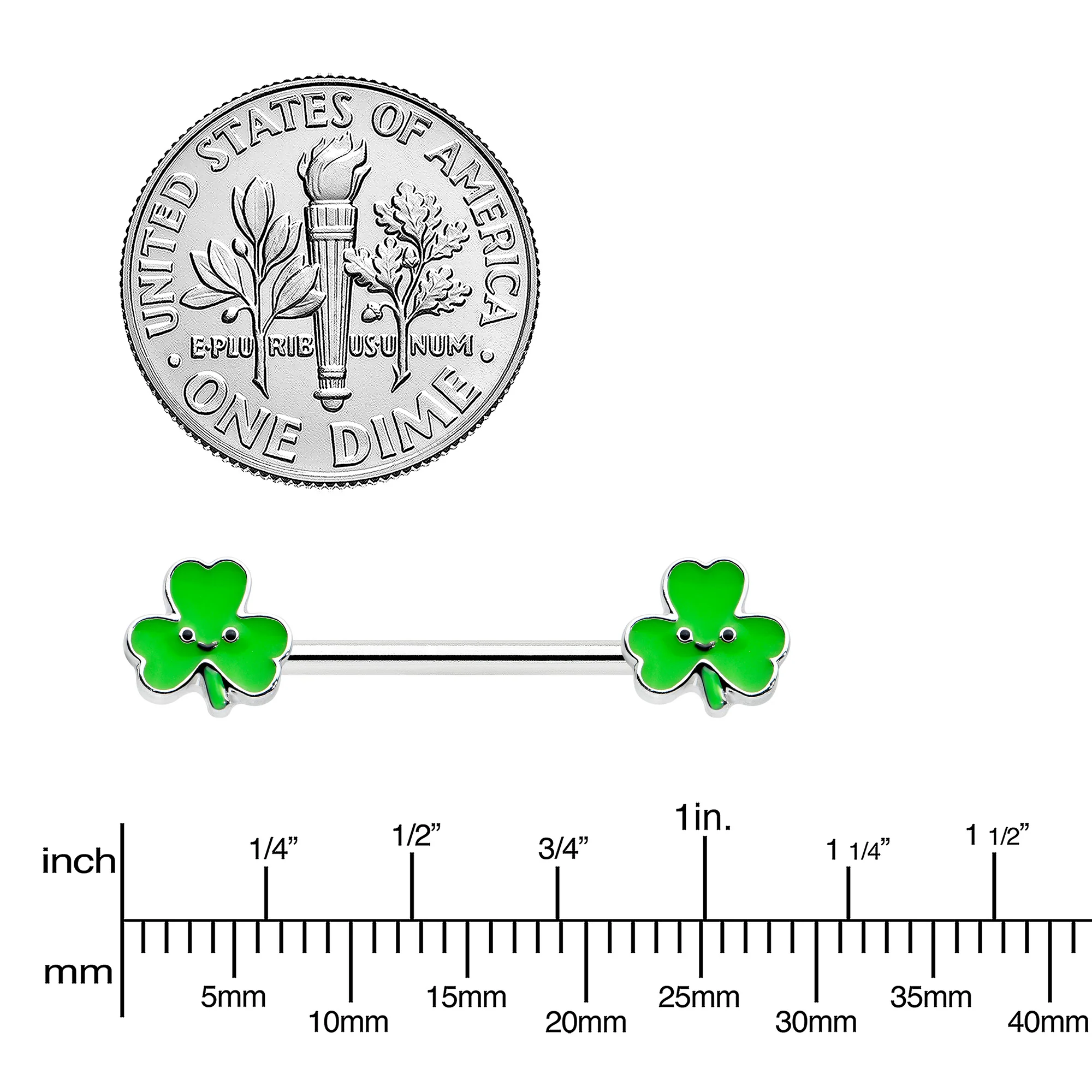 14G 9/16 Kawaii Smile Shamrock St Patricks Barbell Nipple Ring Set - Image 3