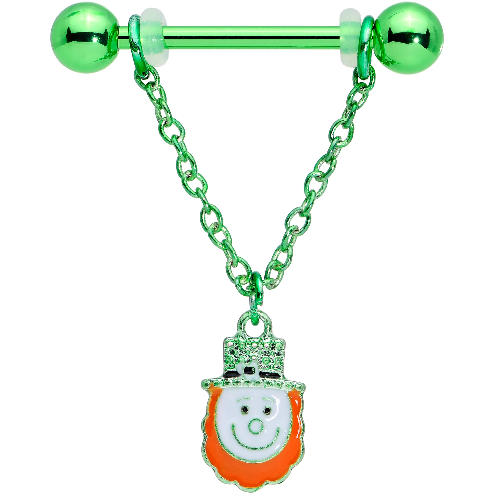 14G 9/16 Leprechaun St Patricks Day Dangle Nipple Ring Set - Image 2