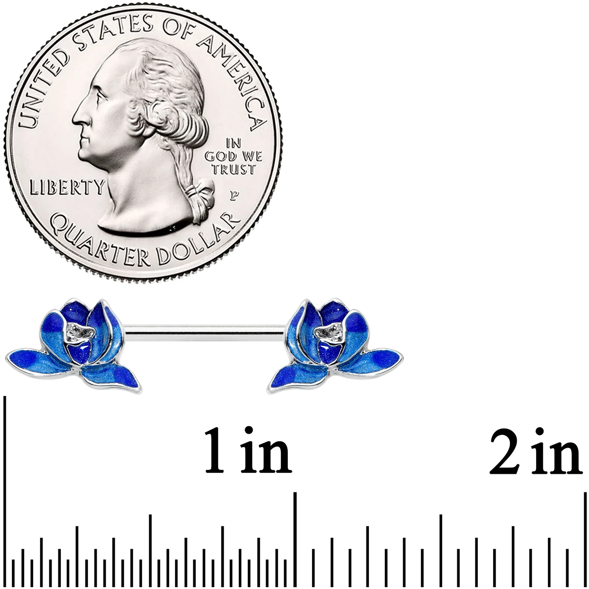 14G 9/16 Lovely Blue Lotus Flowers Barbell Nipple Ring Set - Image 2