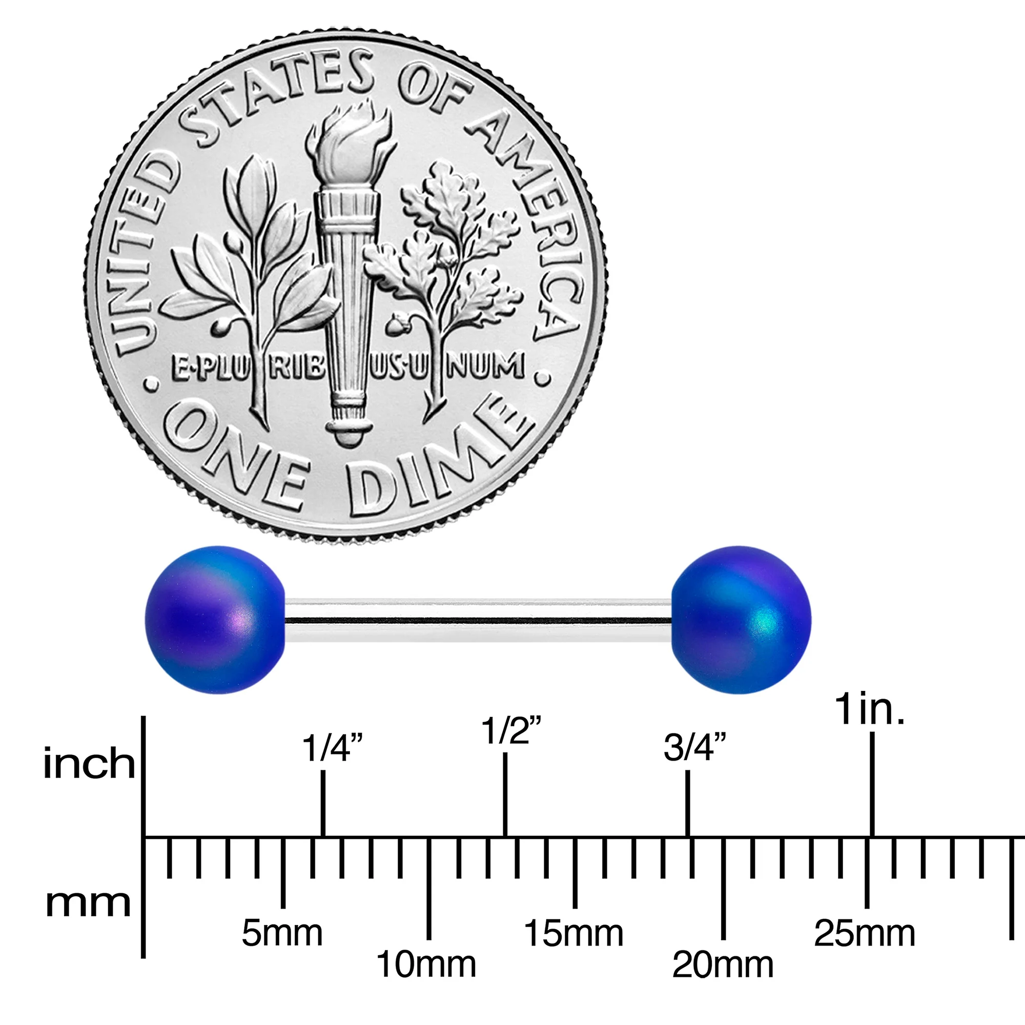 14G 9/16 Matte Blue Aurora Barbell Nipple Ring Set - Image 4