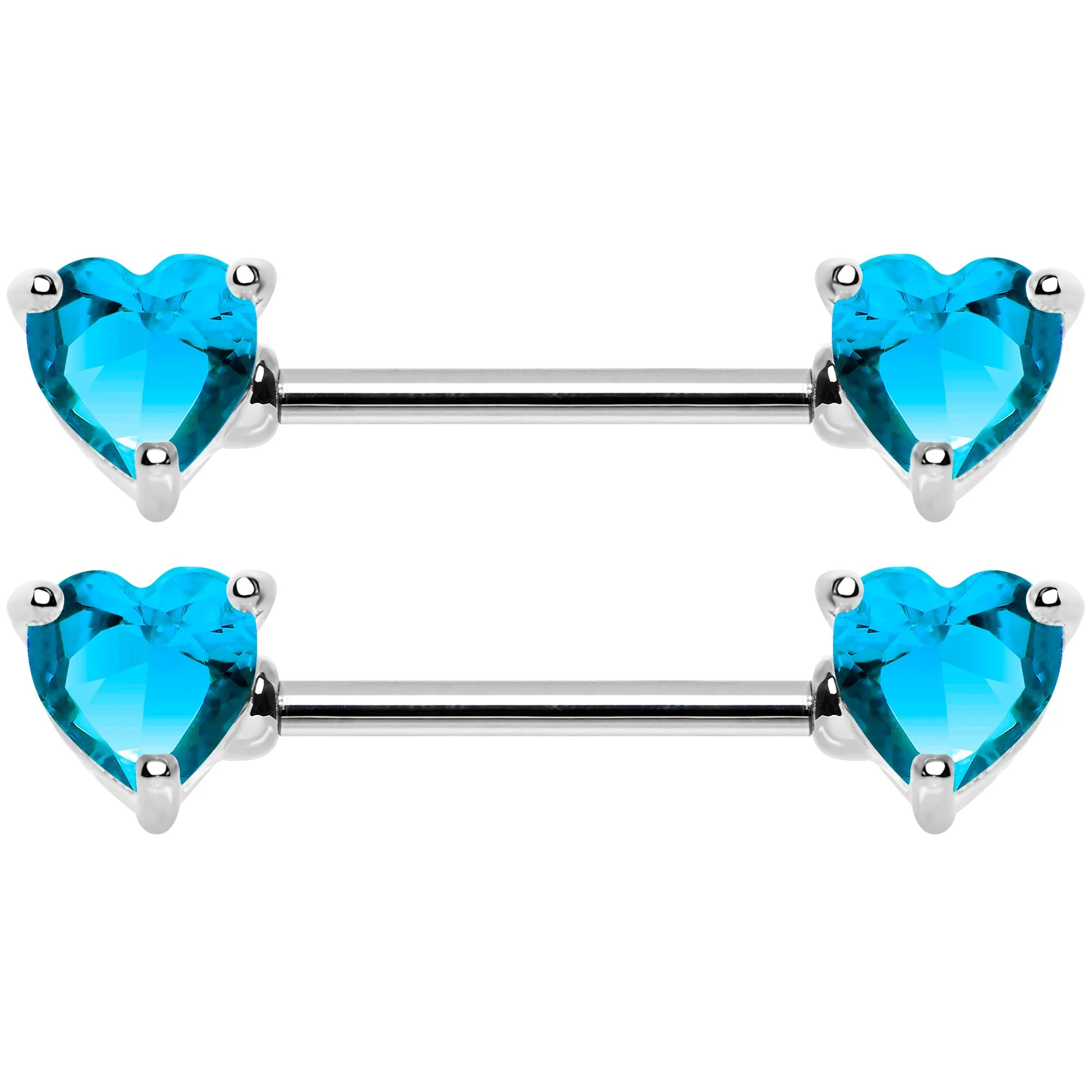 14G 9/16 Multi Color Heart Gem Barbell Nipple Ring Pack Set of 6 - Image 2