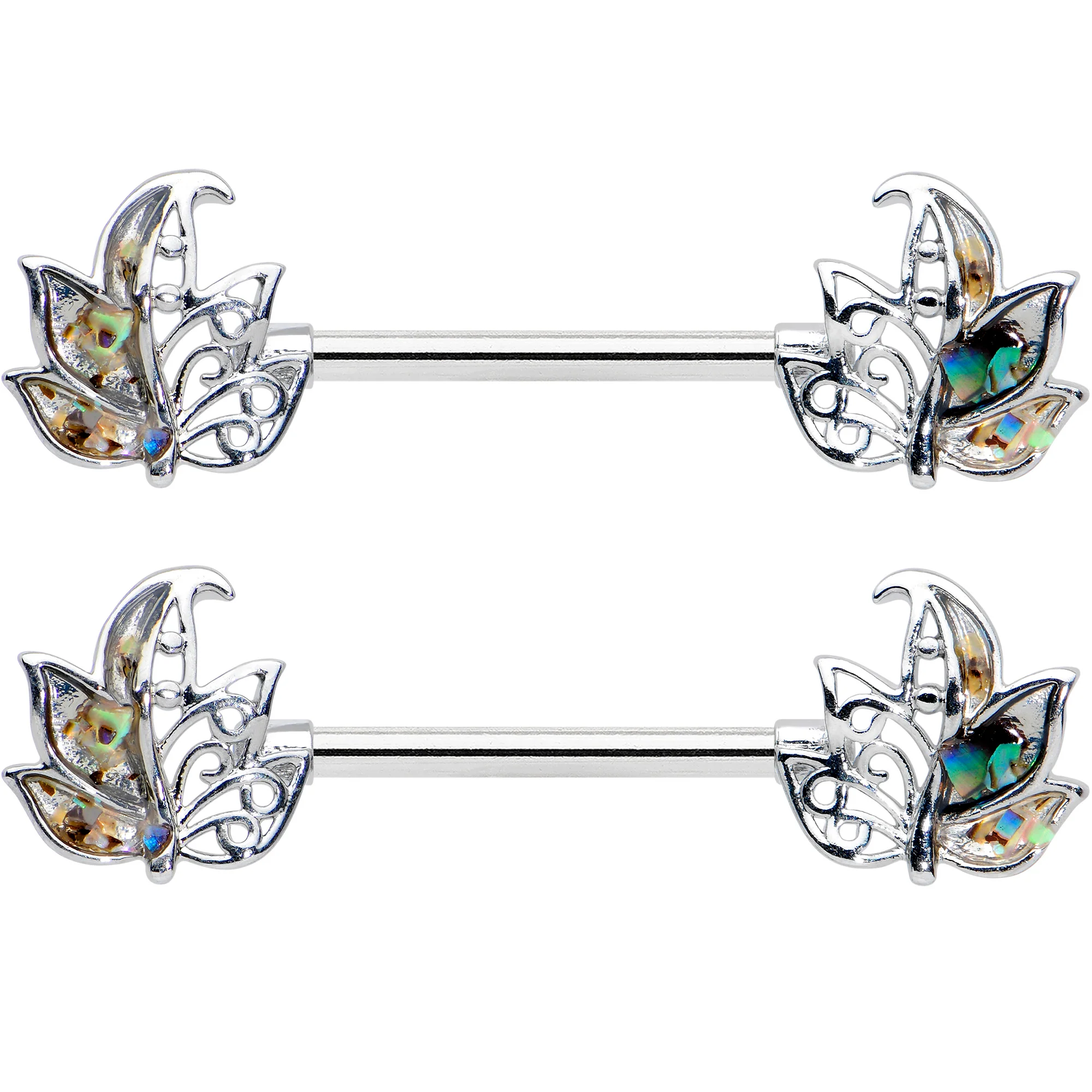14G 9/16 Multicolor Openwork Autumn Leaf Barbell Nipple Ring Set - Image 2