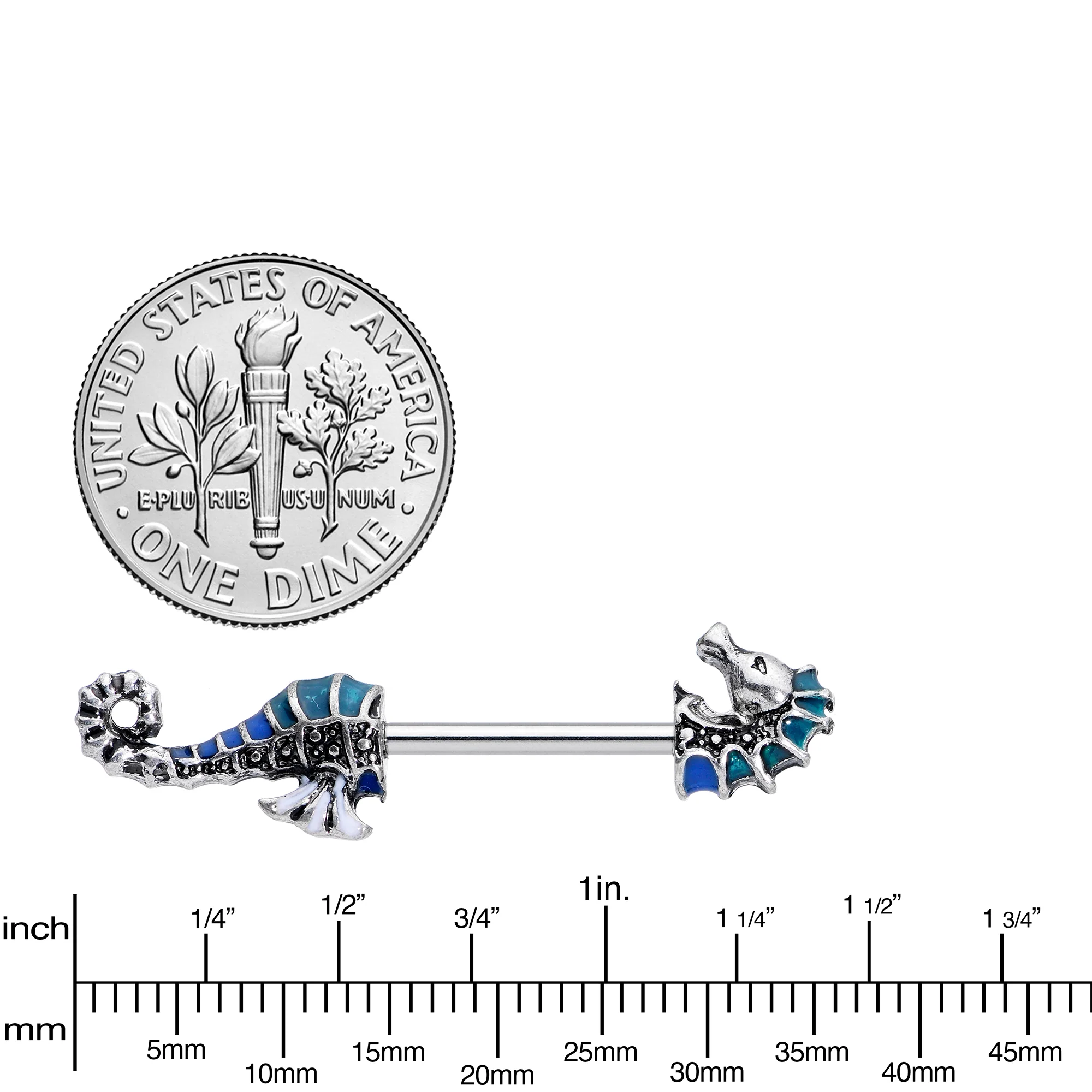 14G 9/16 Nautical Seahorse Barbell Nipple Ring Set - Image 3