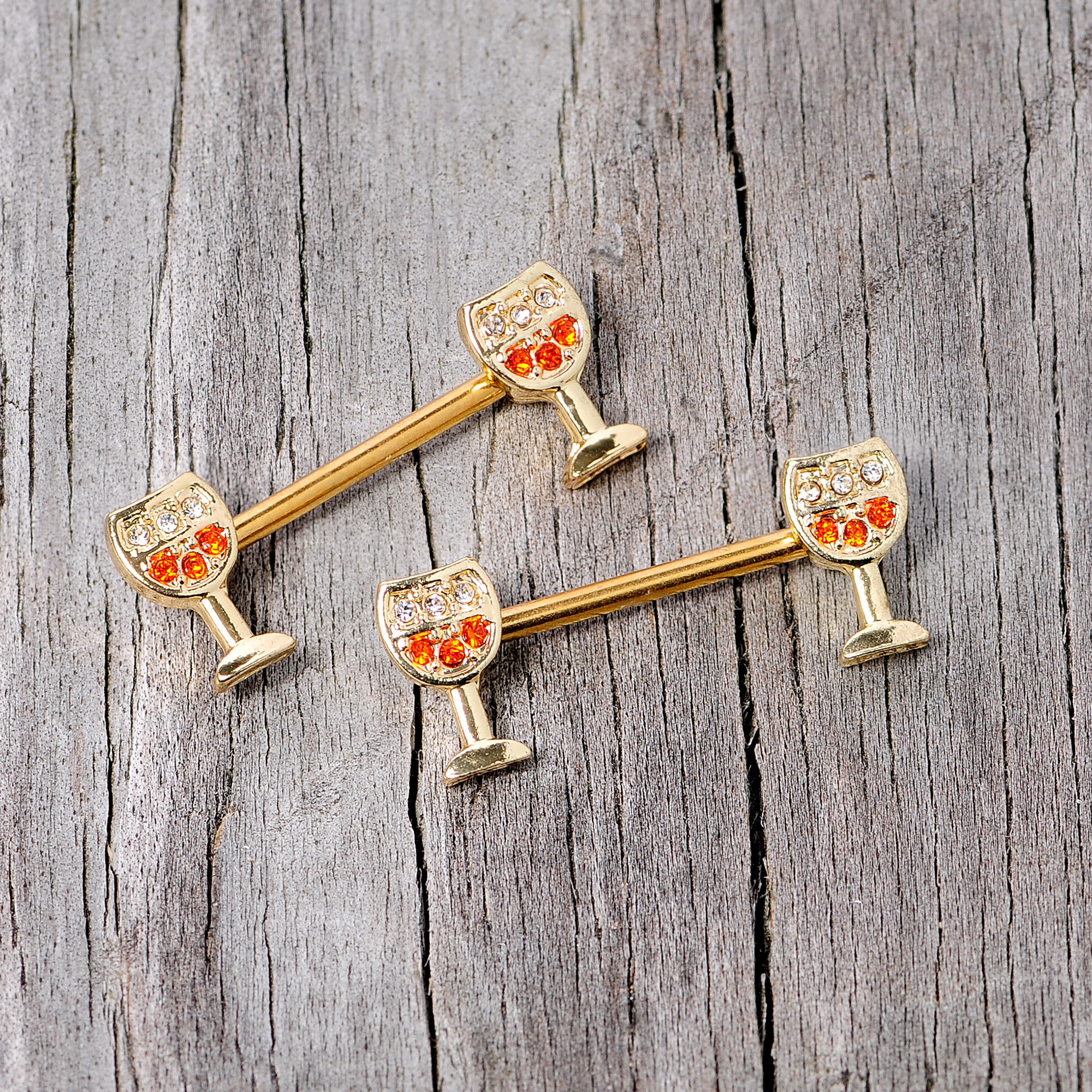 14G 9/16 Orange Gem Gold Tone Holiday Wine Nipple Ring Set - Image 5