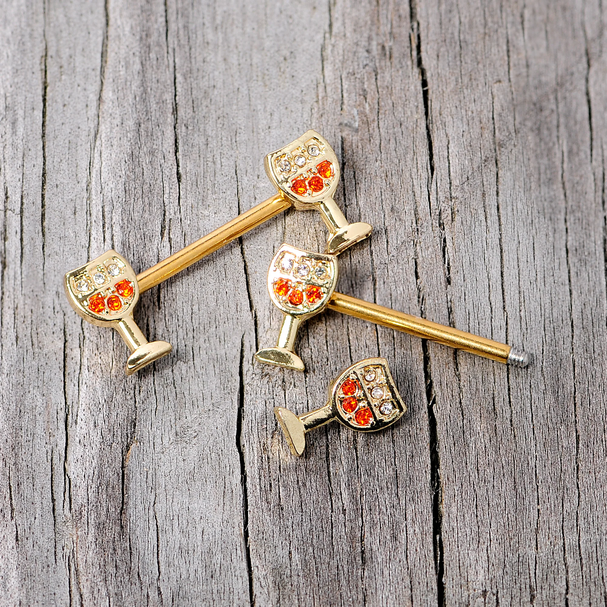 14G 9/16 Orange Gem Gold Tone Holiday Wine Nipple Ring Set - Image 6