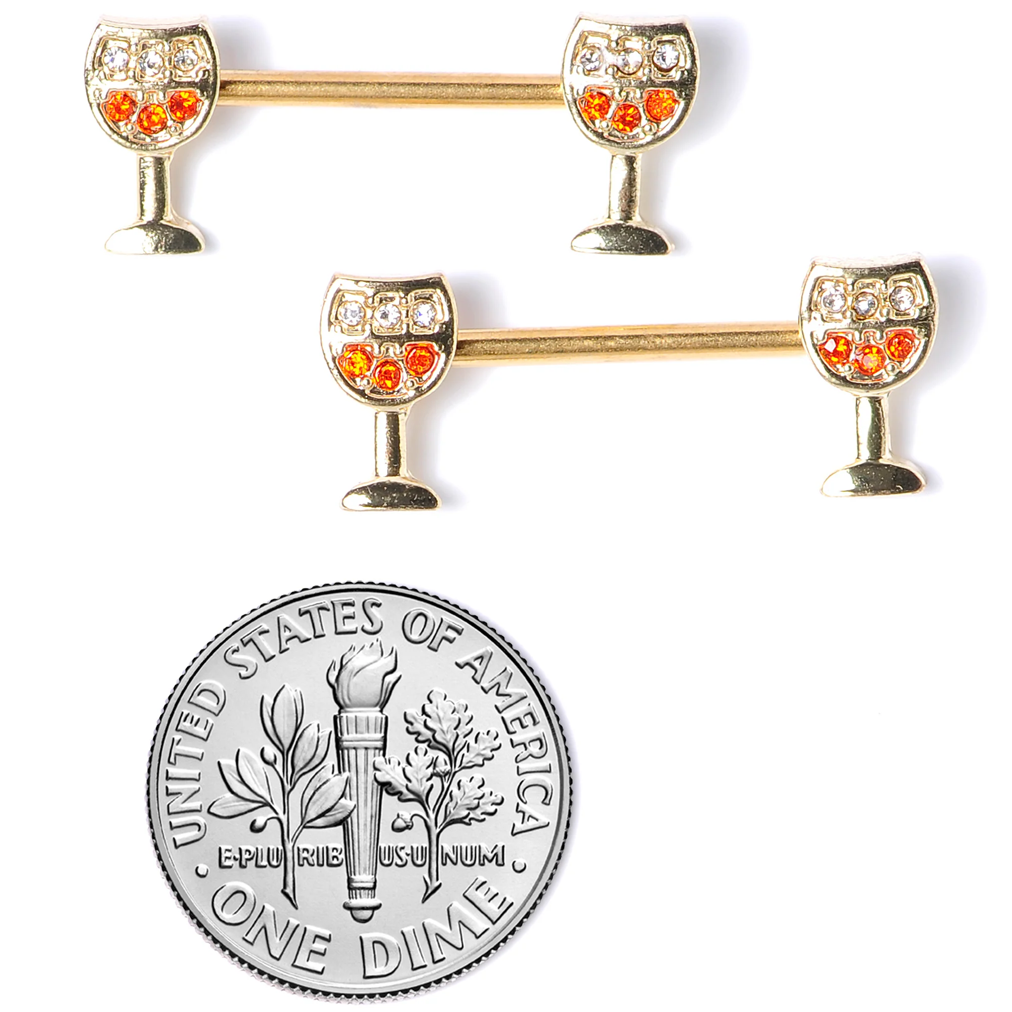 14G 9/16 Orange Gem Gold Tone Holiday Wine Nipple Ring Set - Image 7