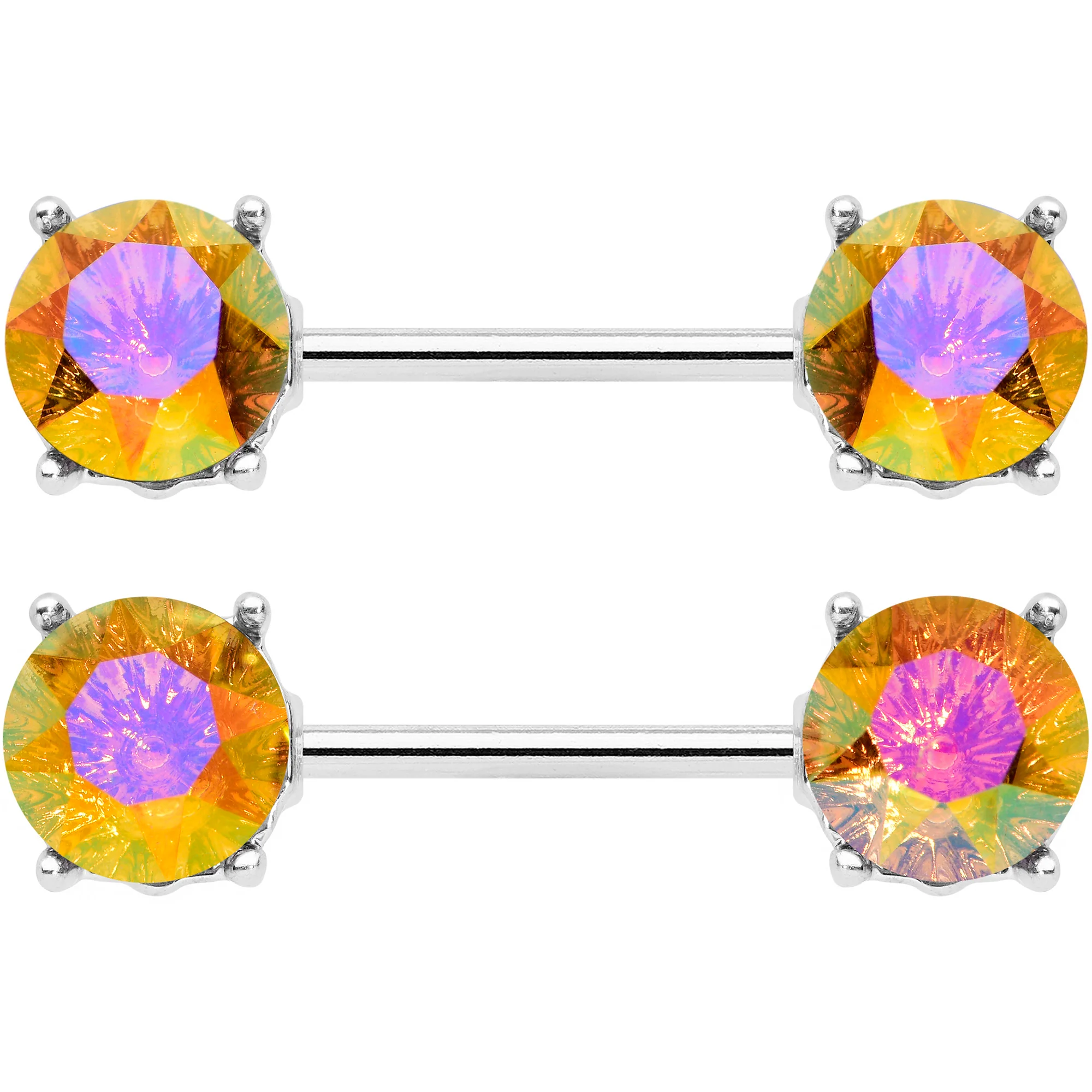 14G 9/16 Orange Gem Simply Elegant Barbell Nipple Ring Set - Image 2
