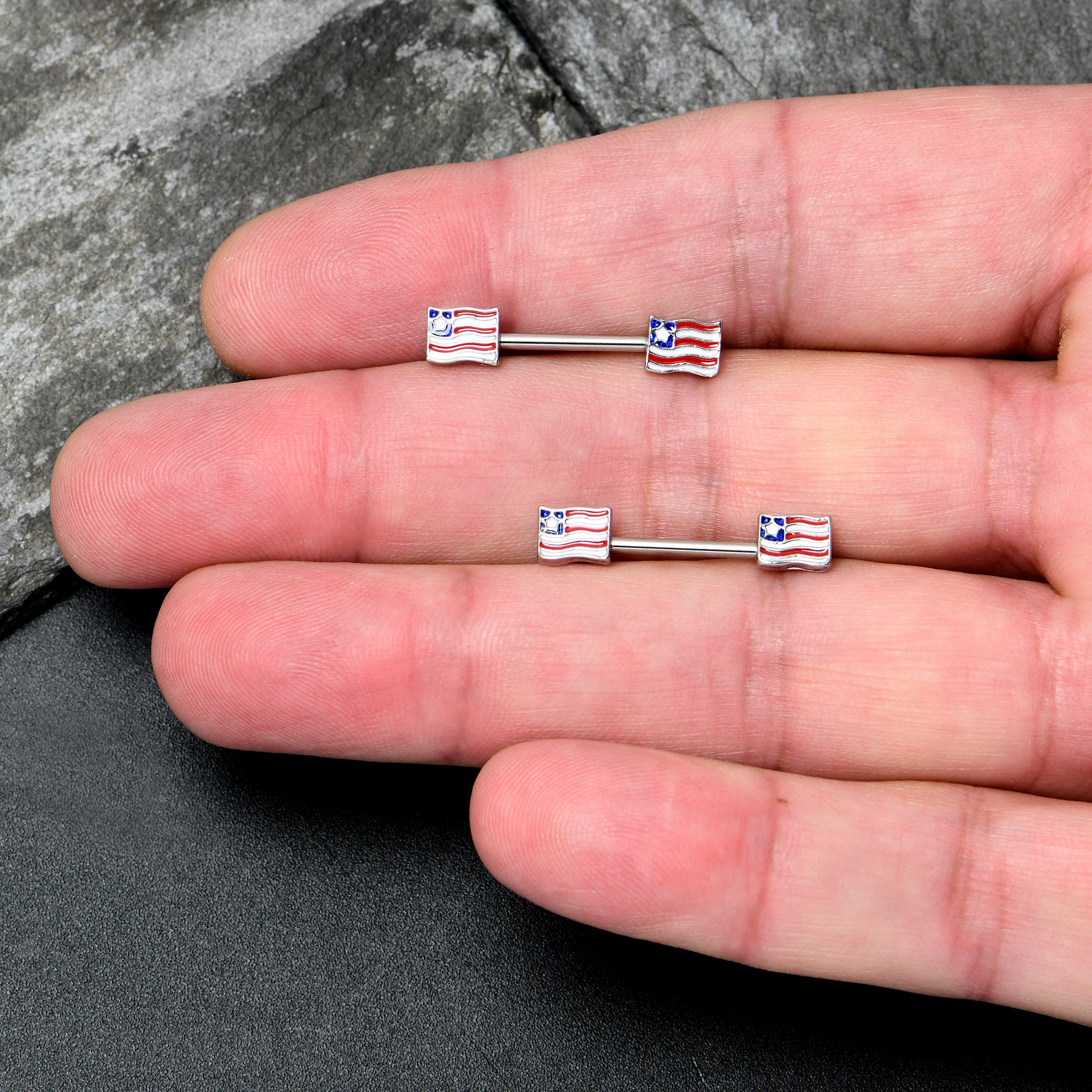 14G 9/16 Patriotic Flag Barbell Nipple Ring Set - Image 3
