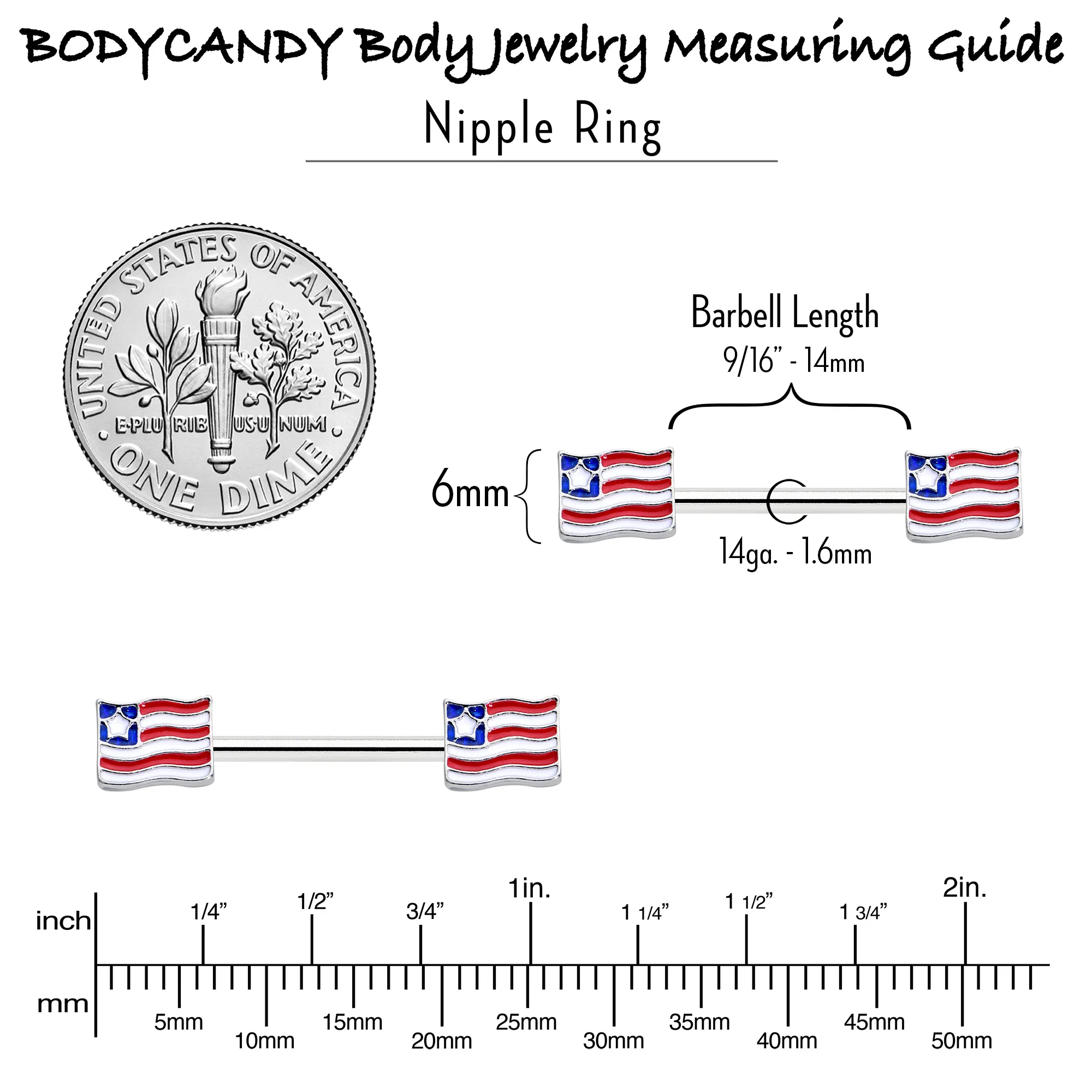 14G 9/16 Patriotic Flag Barbell Nipple Ring Set - Image 4