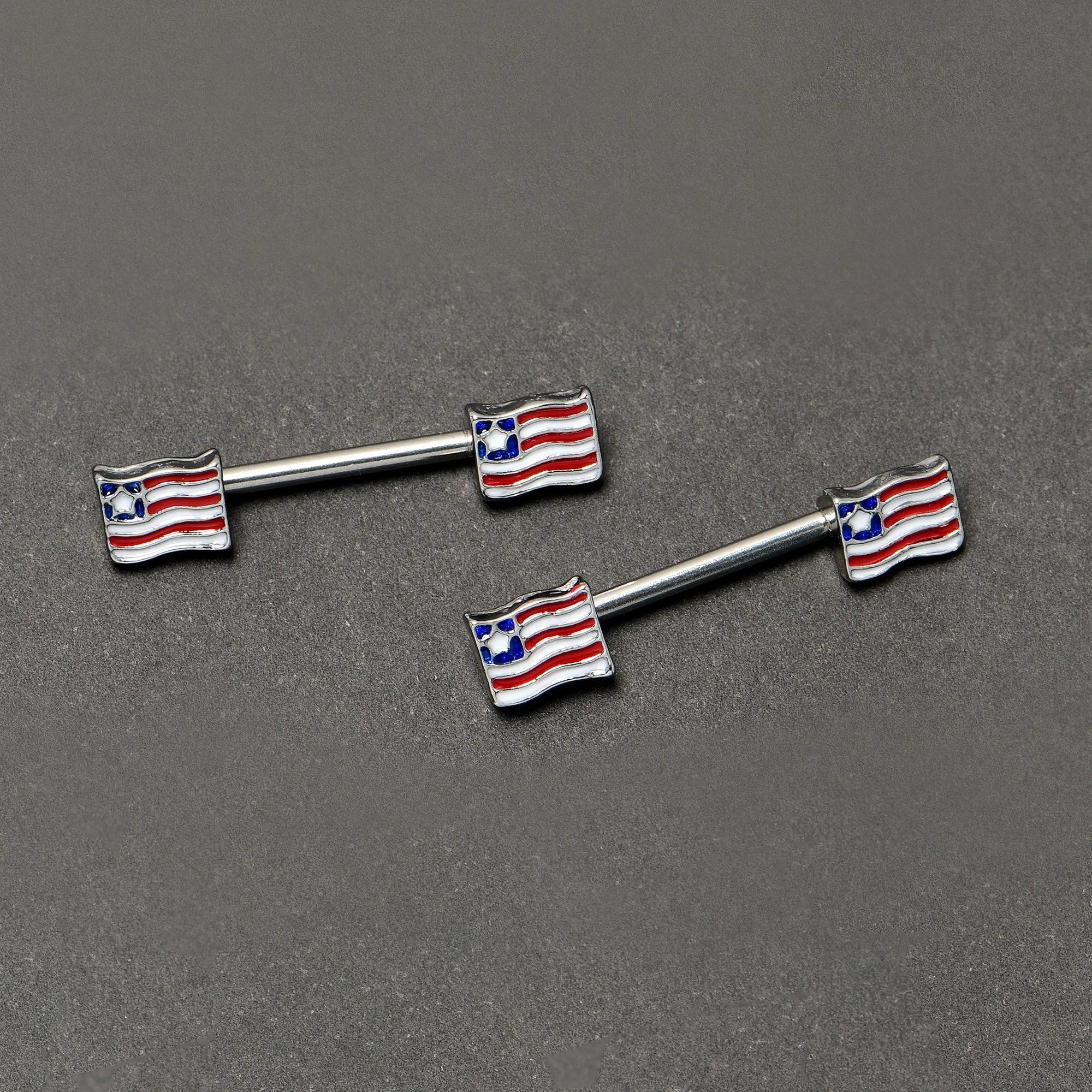 14G 9/16 Patriotic Flag Barbell Nipple Ring Set - Image 5