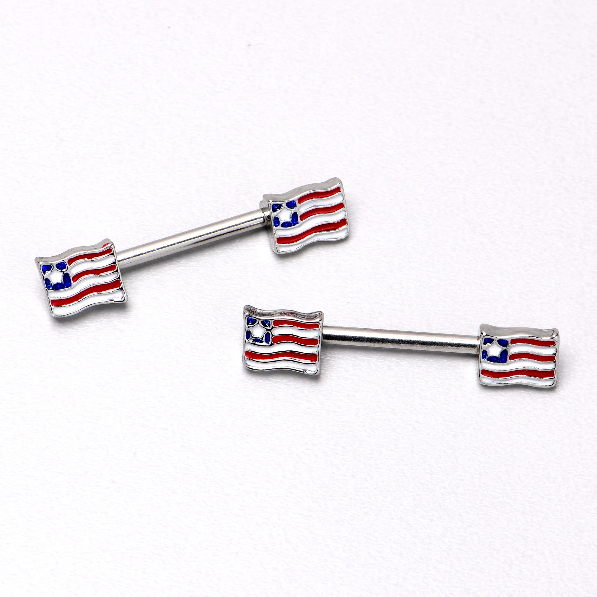 14G 9/16 Patriotic Flag Barbell Nipple Ring Set - Image 6