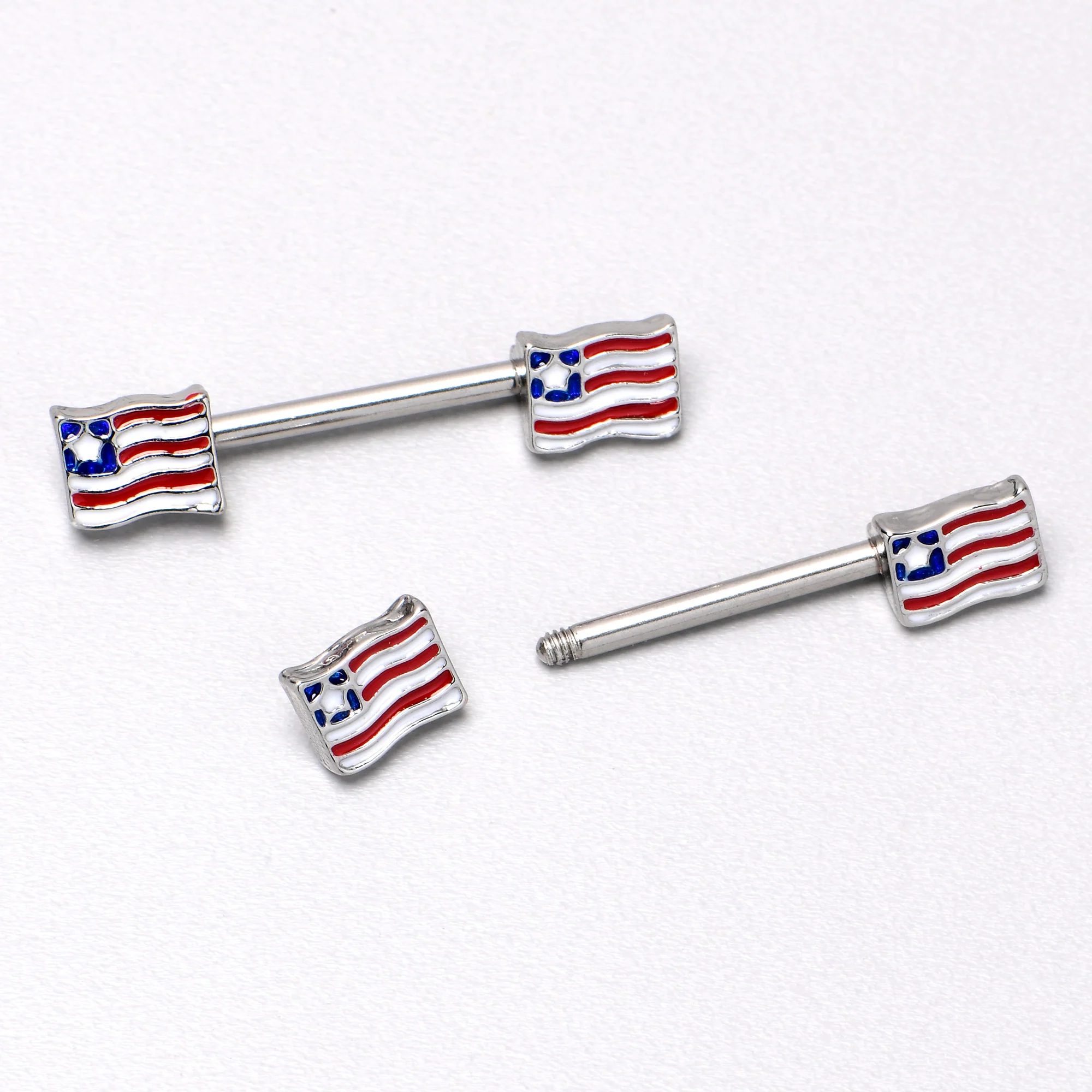 14G 9/16 Patriotic Flag Barbell Nipple Ring Set - Image 7