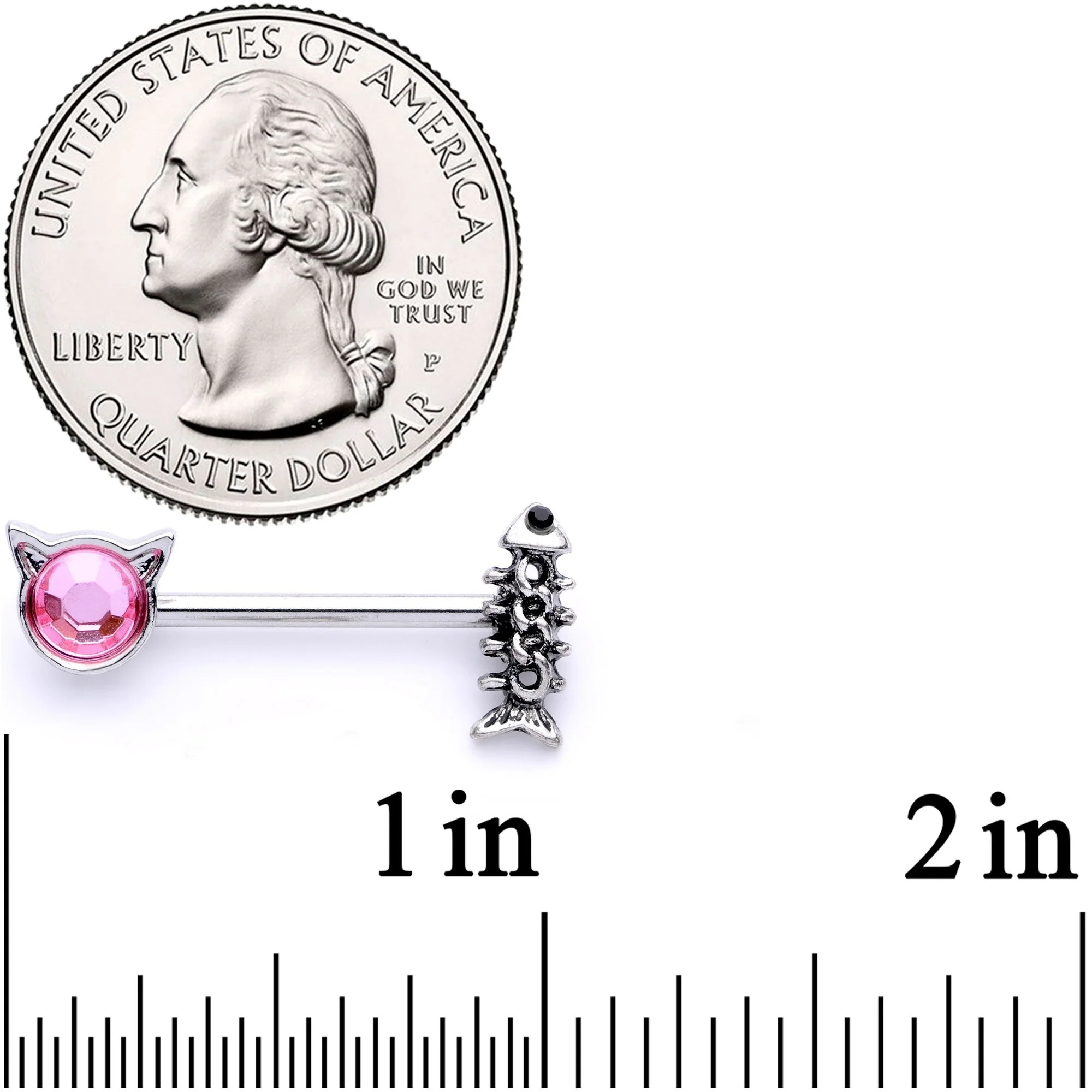 14G 9/16 Pink Black Gem Hungry Kitty Cat Barbell Nipple Ring Set - Image 2